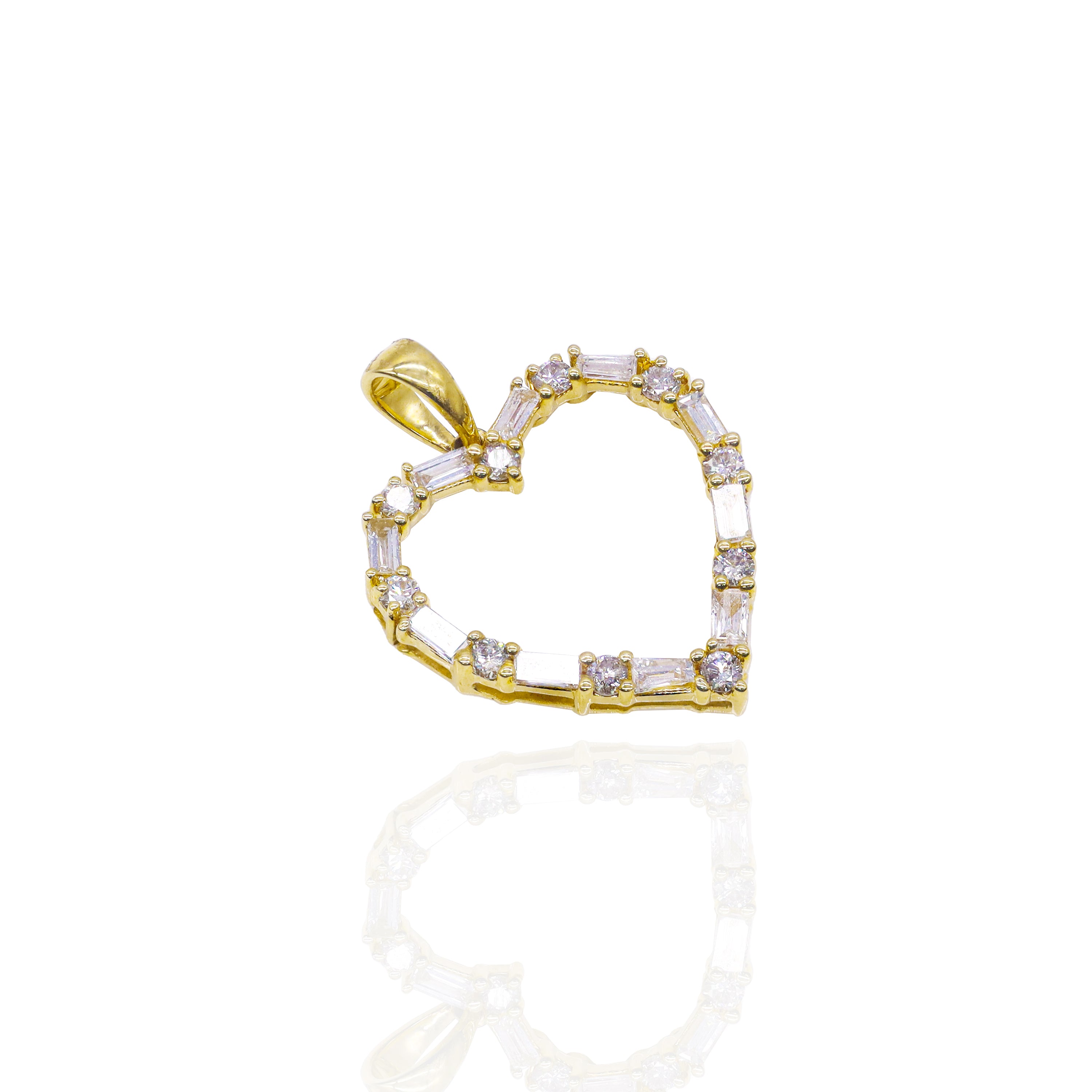Heart Outline Baguette & Round Diamond Pendant
