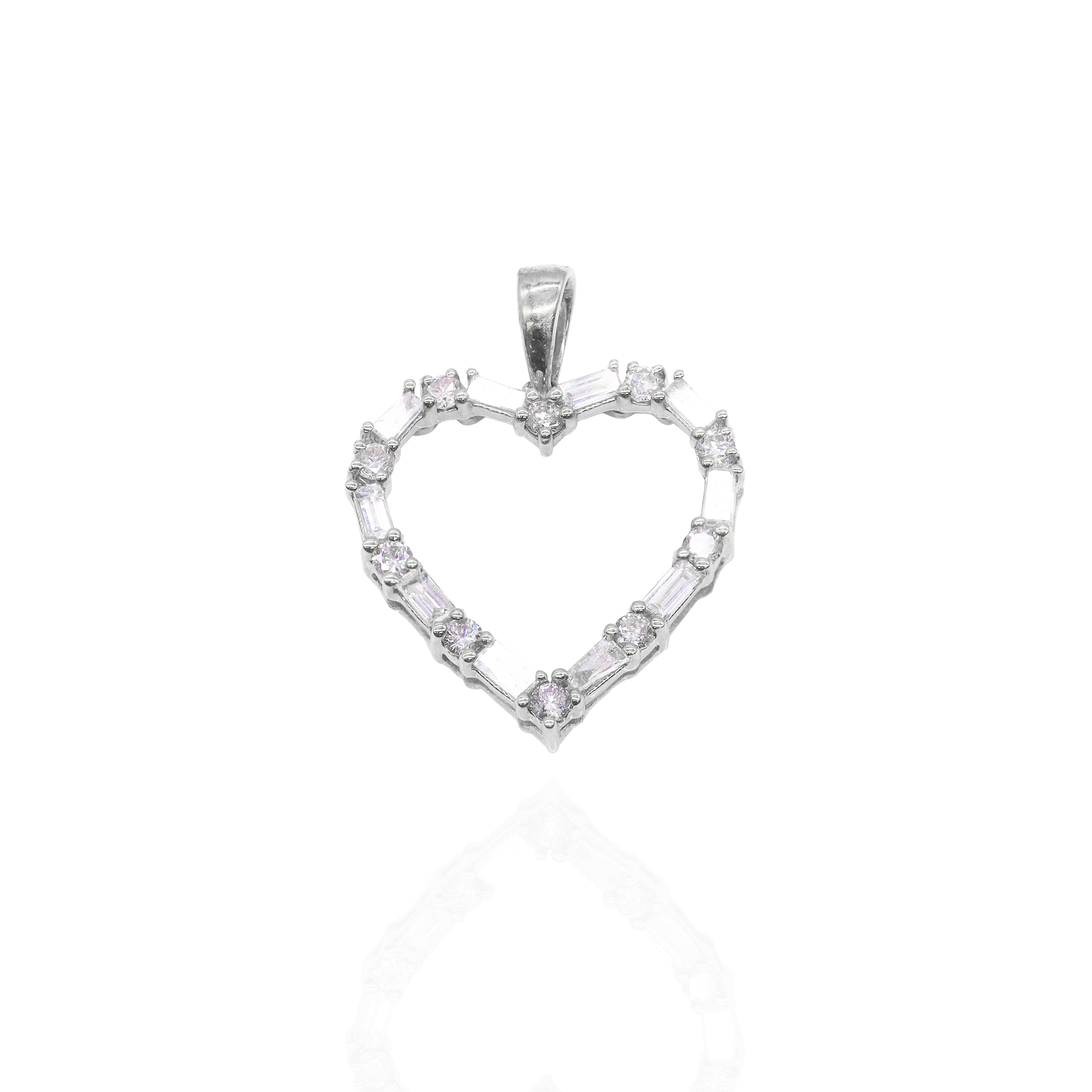 Heart Outline Baguette & Round Diamond Pendant