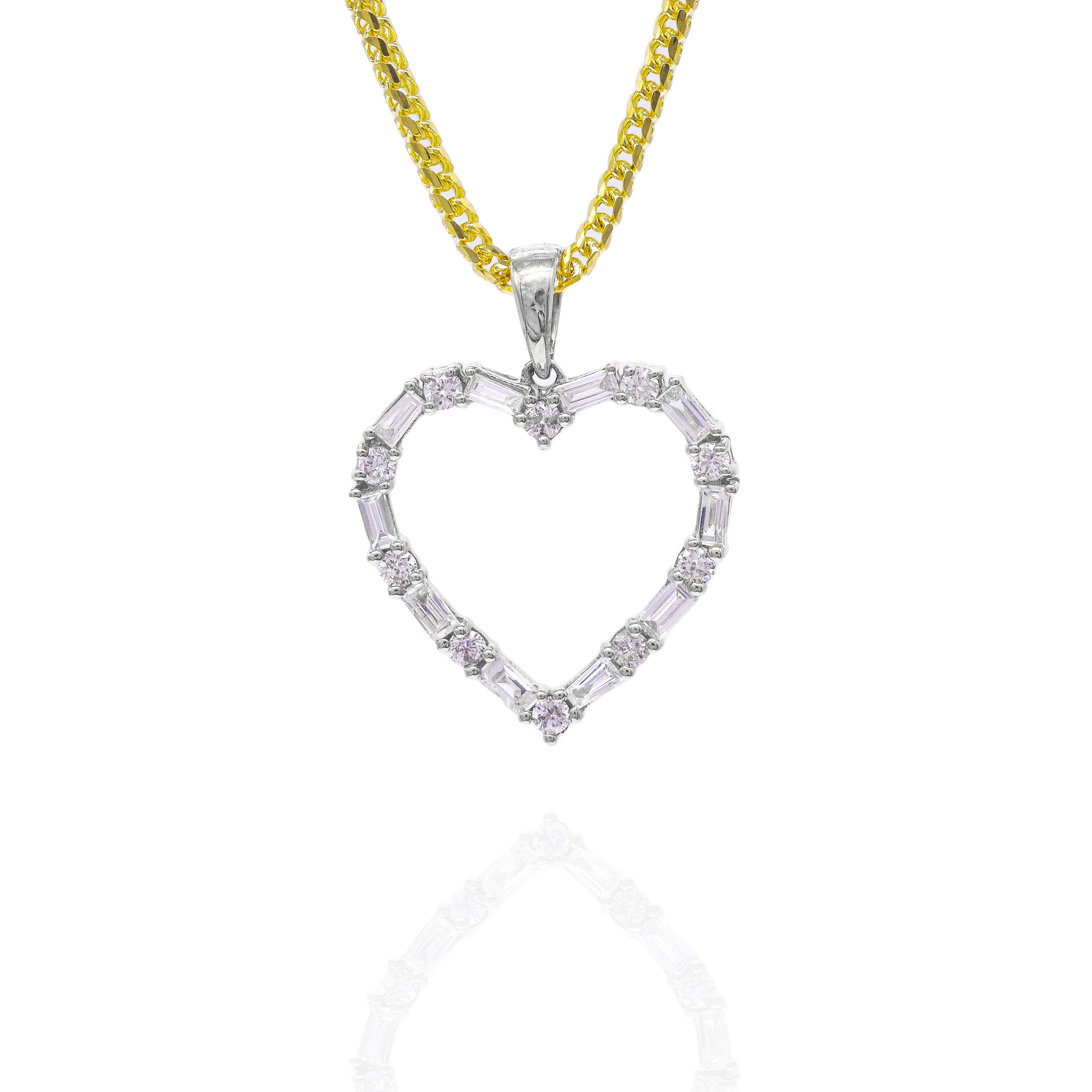 Heart Outline Baguette & Round Diamond Pendant