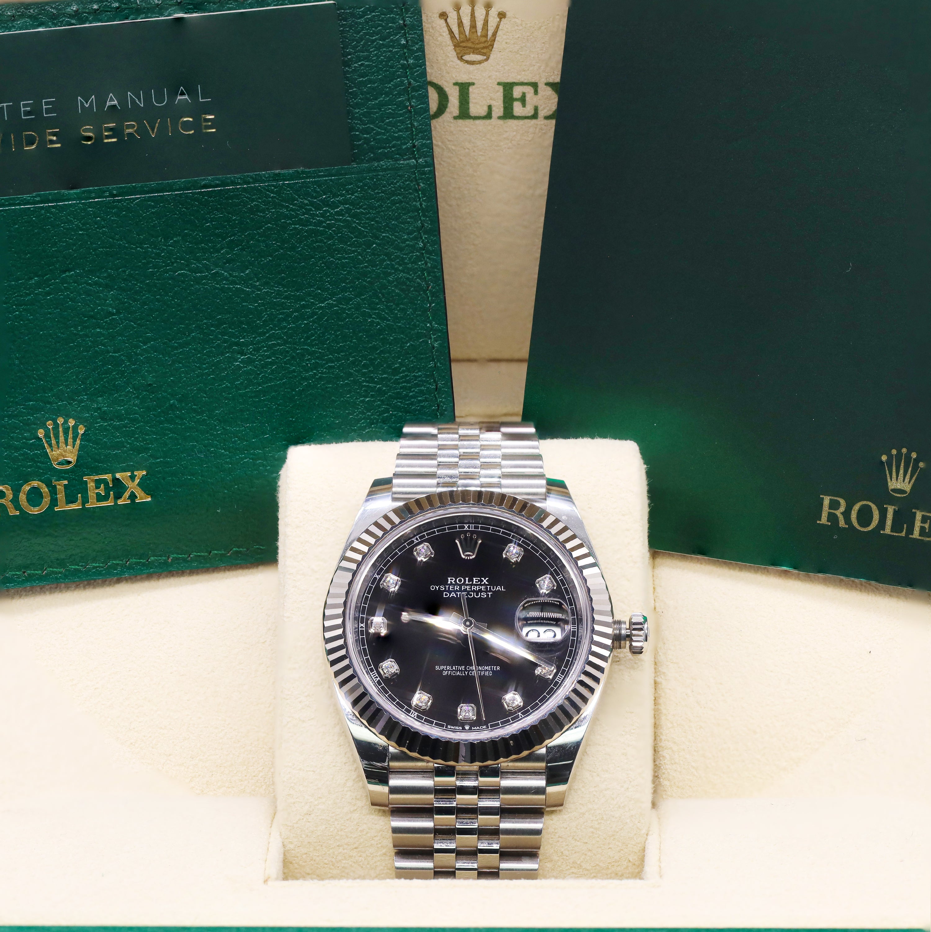 Rolex 126334 Datejust 41mm Diamond Black Dial Fluted Bezel