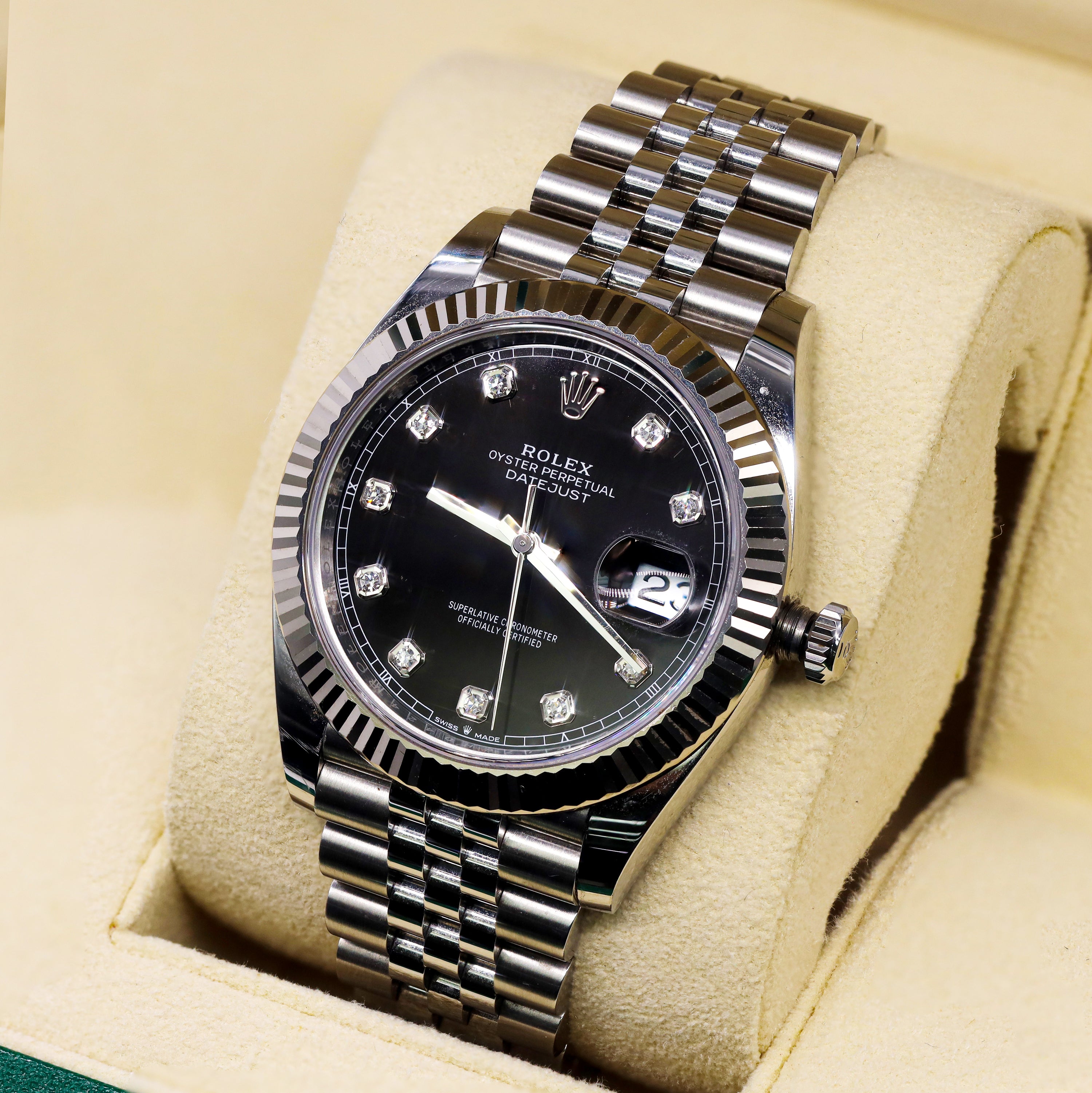Rolex 126334 Datejust 41mm Diamond Black Dial Fluted Bezel