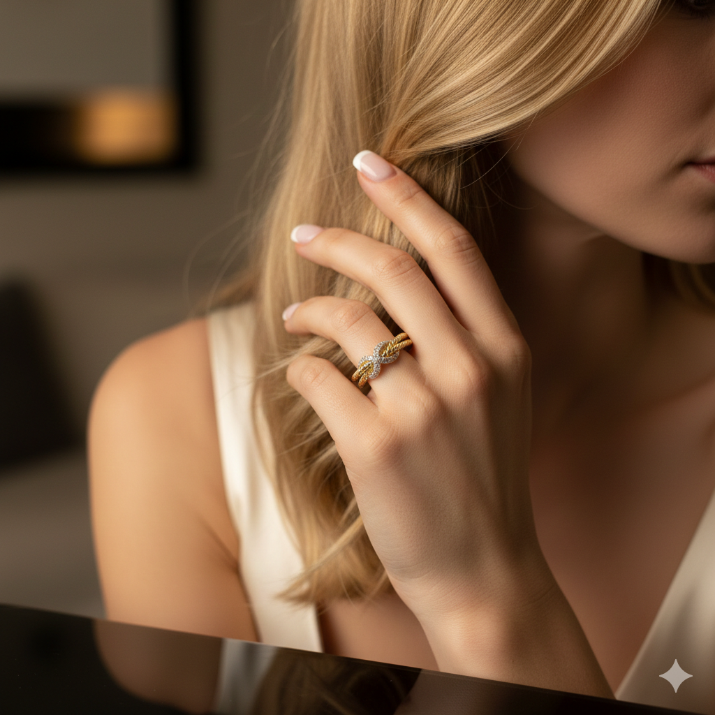 Diamond Saddle Woven Gold Ring