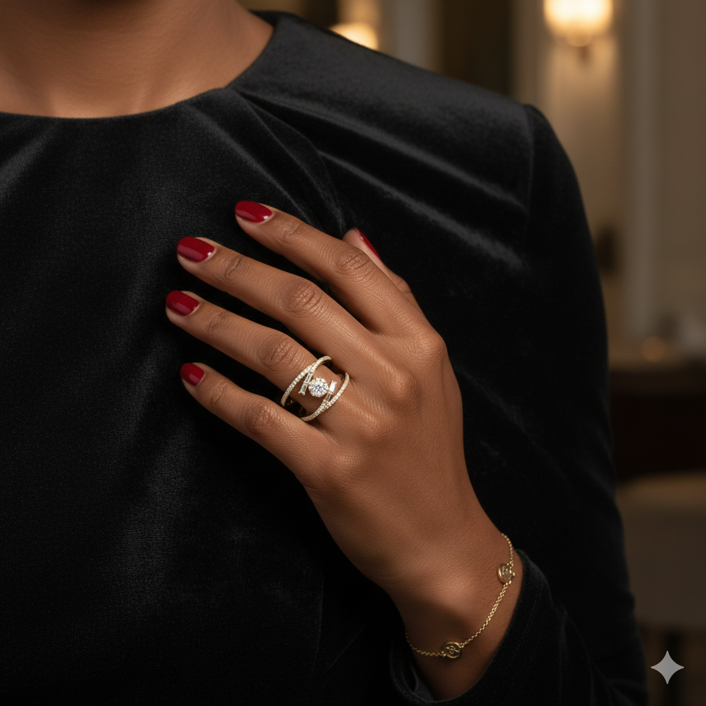Two Row Round Cluster Baguette Diamond Ring
