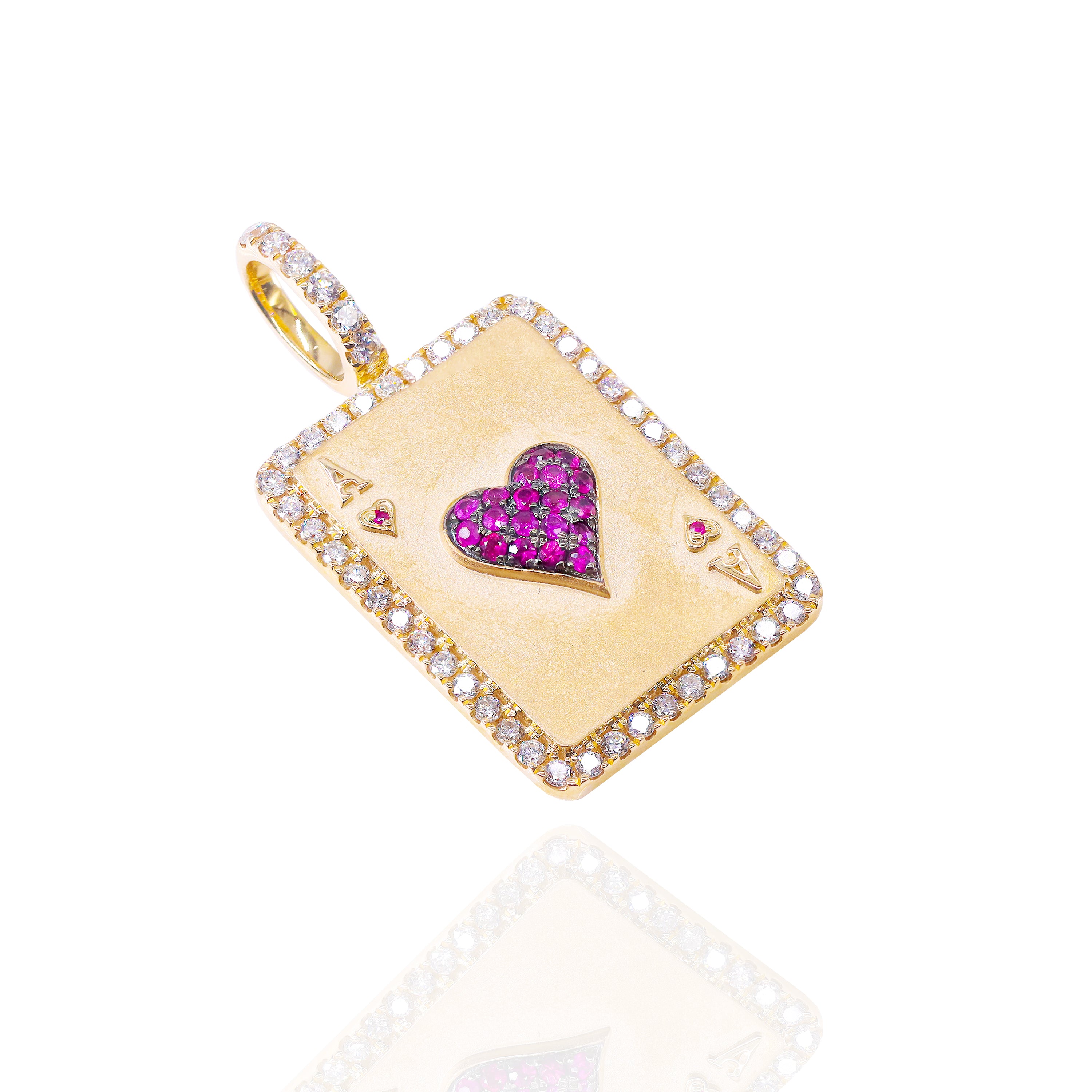 Ace of Hearts Diamonds Card Pendant with Red Rubies
