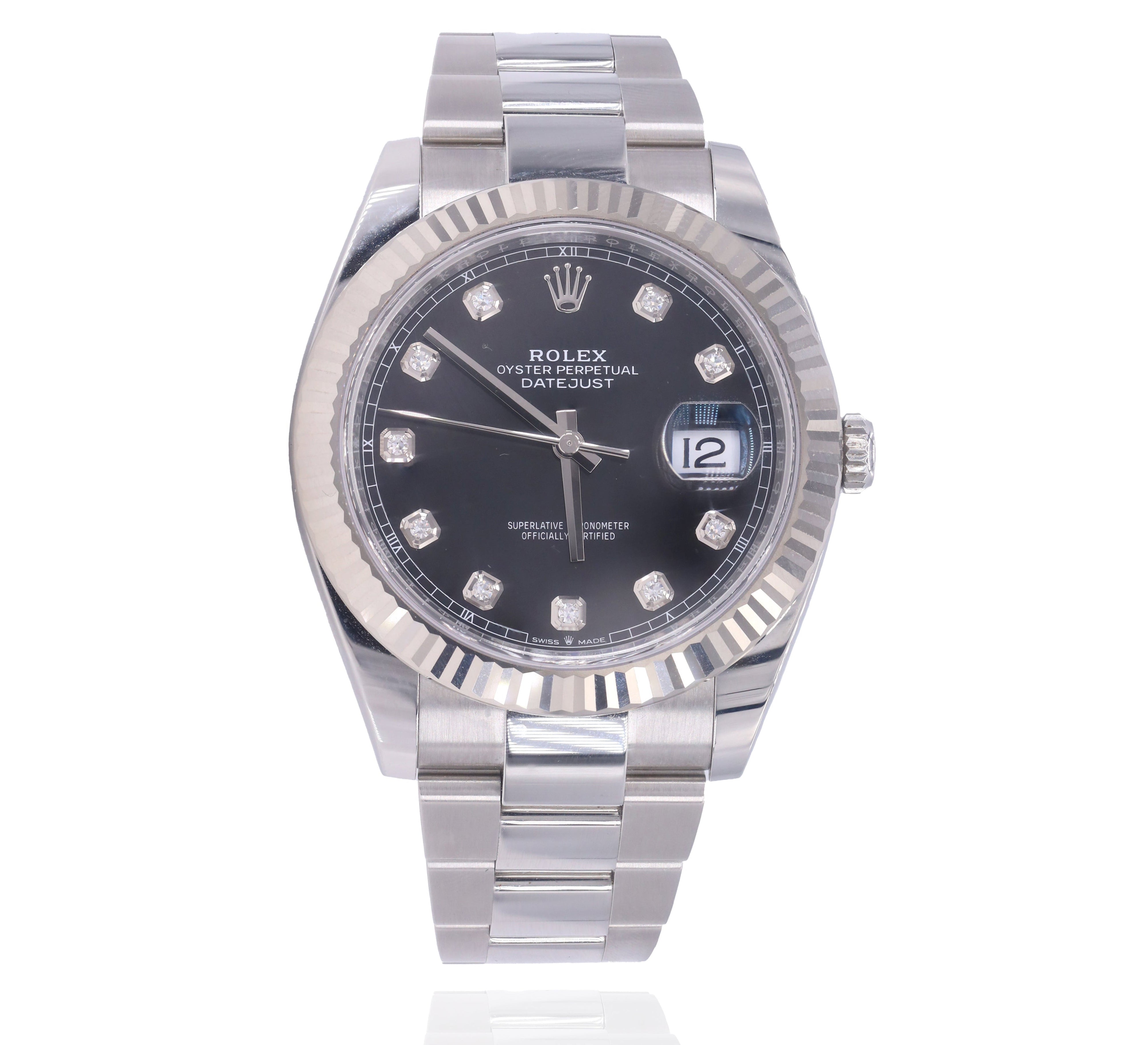 Rolex 126334 Datejust 41mm Diamond Bright Black Diamond Dial Fluted Bezel