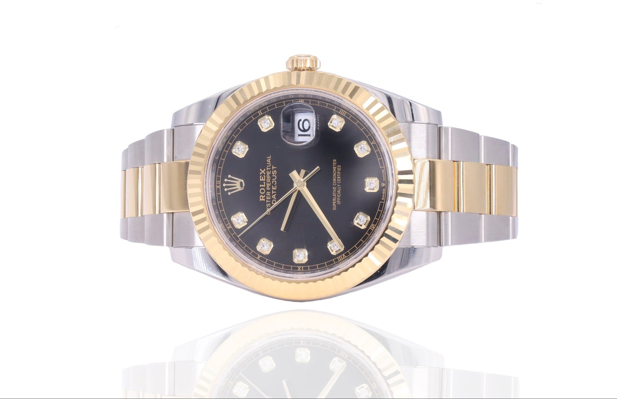 Rolex 126333 Datejust 41mm Two-Tone 18K Gold & Bright Black Diamond Dial Fluted Bezel