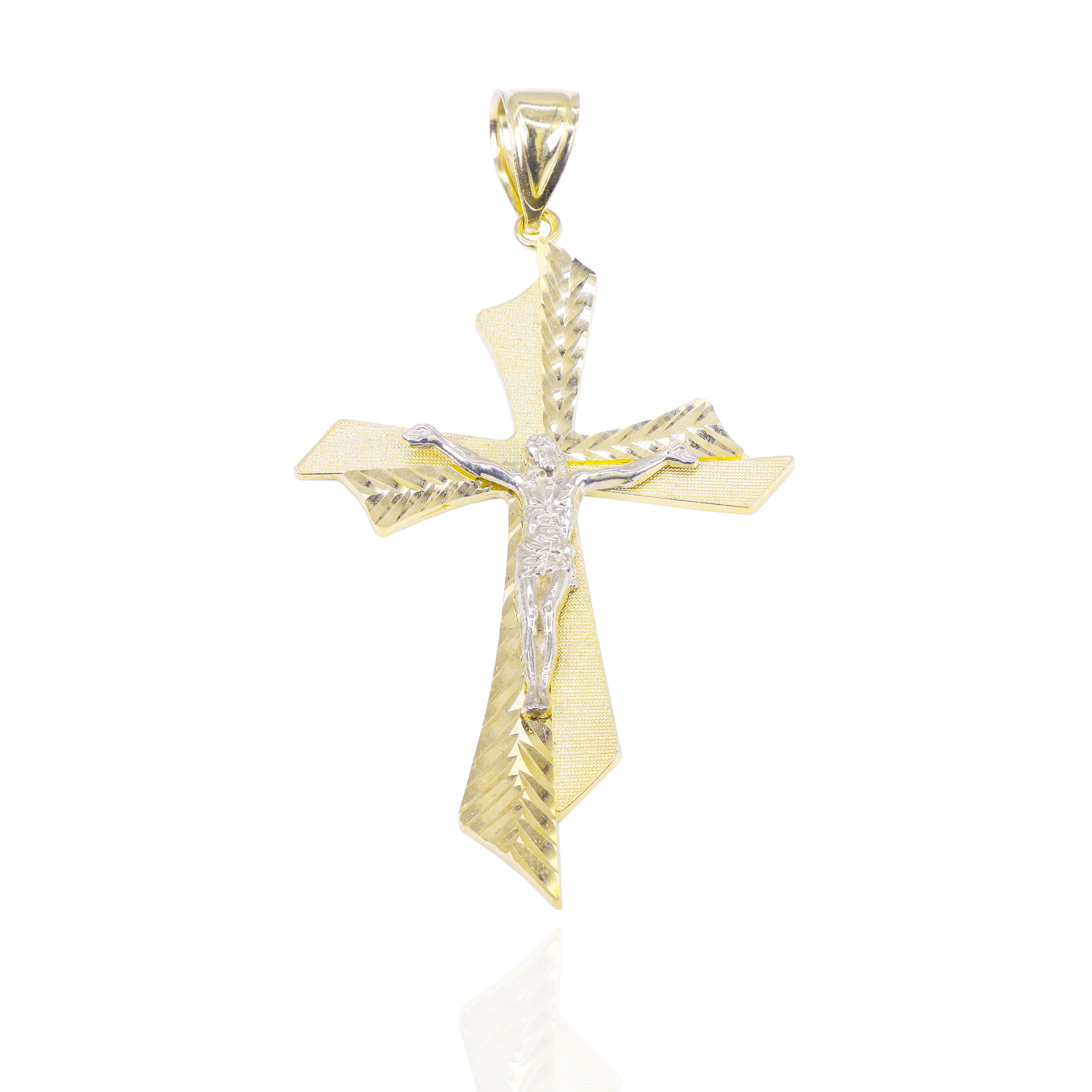 Gold Cross with Jesus Gold Pendant & Diamond Cut Design