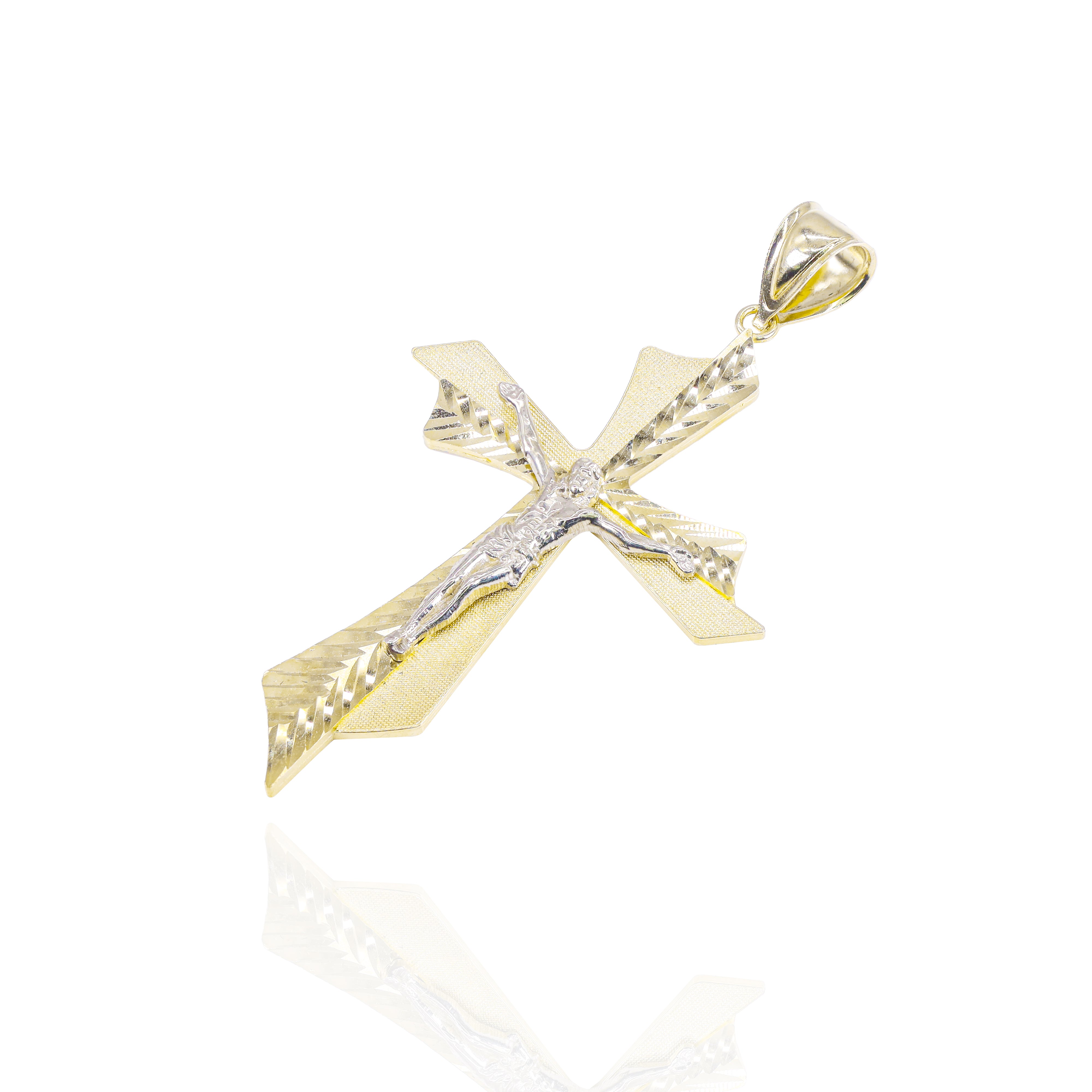 Gold Cross with Jesus Gold Pendant & Diamond Cut Design
