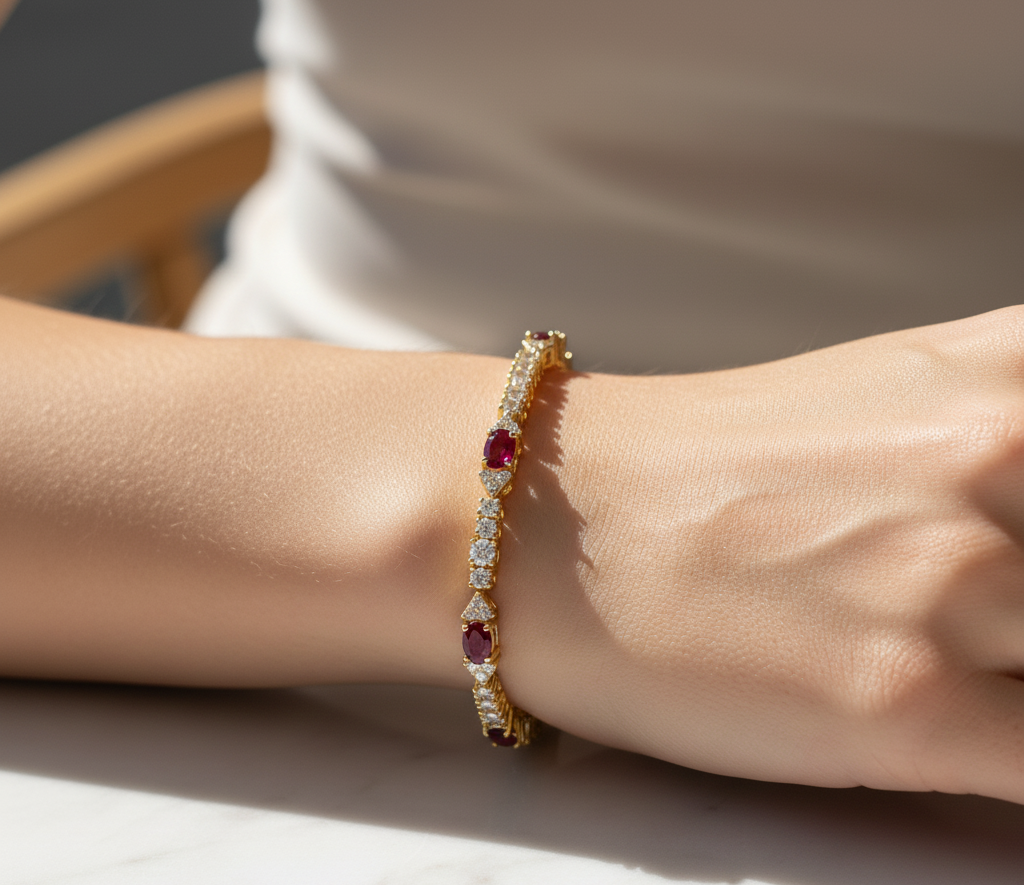 Red Ruby Diamond Tennis Bracelet Image
