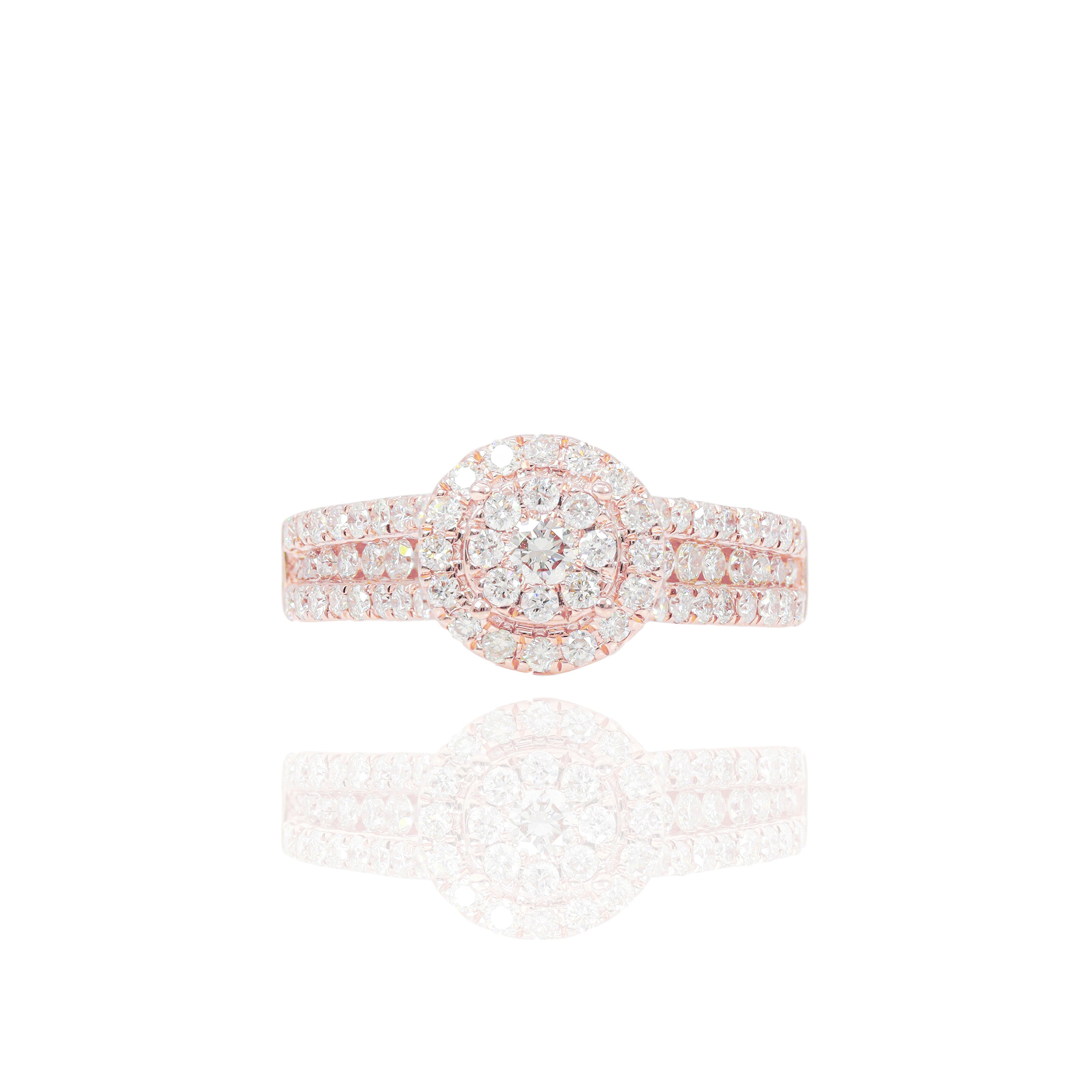 Round Cluster Diamond Engagement Ring w/ Halo & Band
