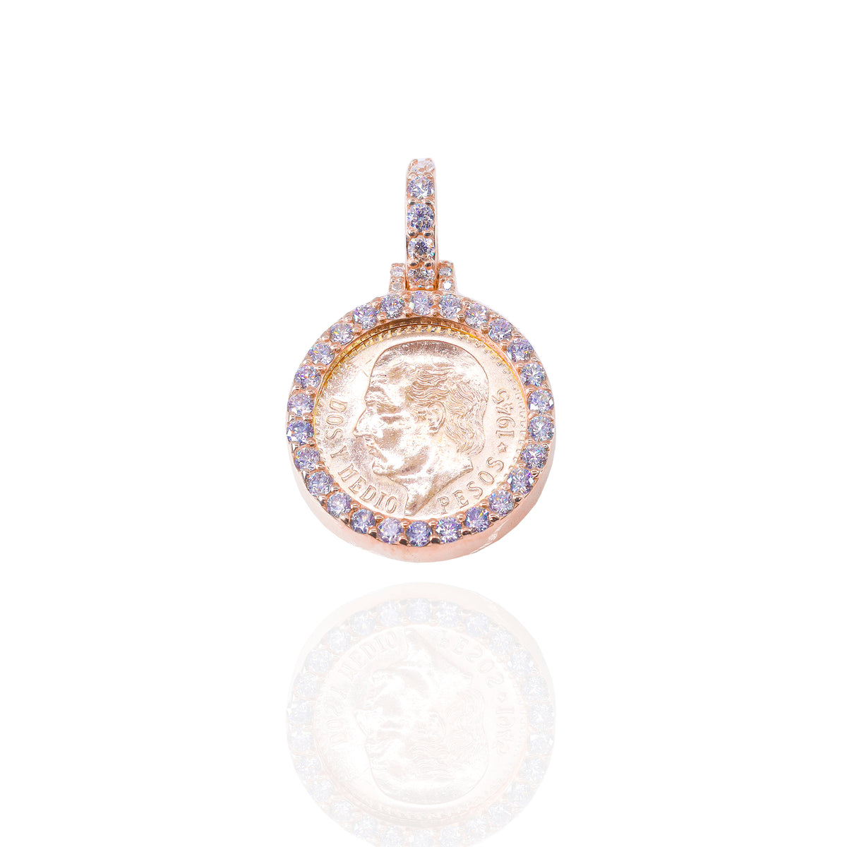 Dos Y Medio 1945 21KT Gold Coin with Diamond Bezel