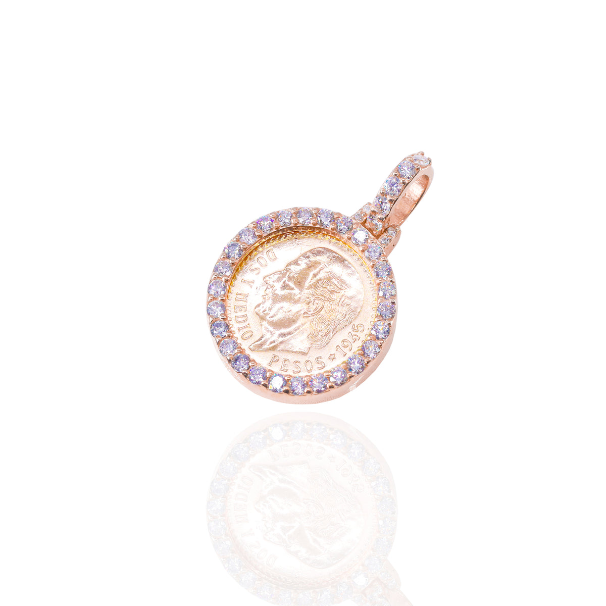 Dos Y Medio 1945 21KT Gold Coin with Diamond Bezel