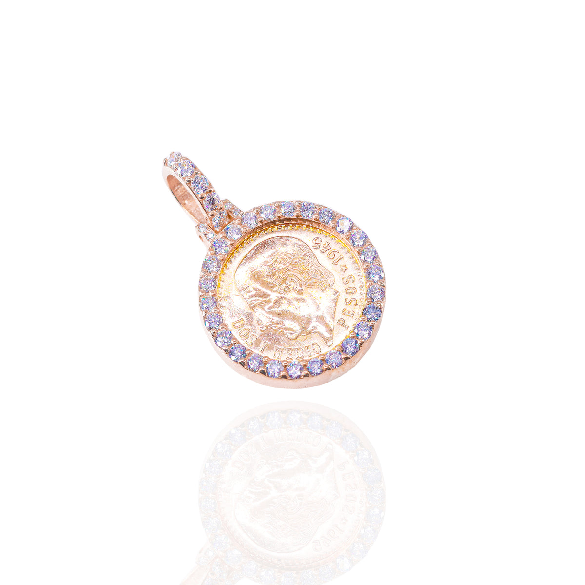 Dos Y Medio 1945 21KT Gold Coin with Diamond Bezel