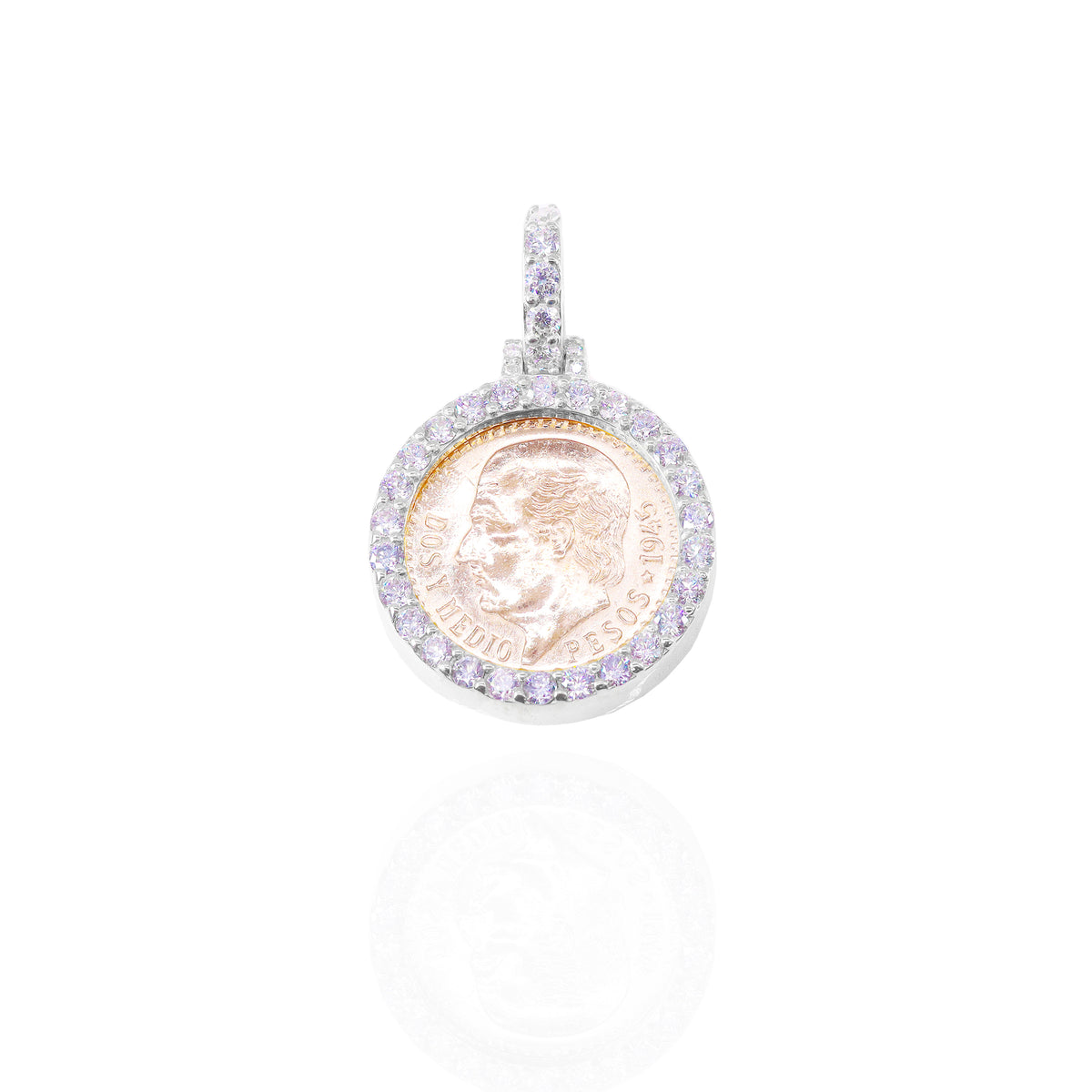 Dos Y Medio 1945 21KT Gold Coin with Diamond Bezel