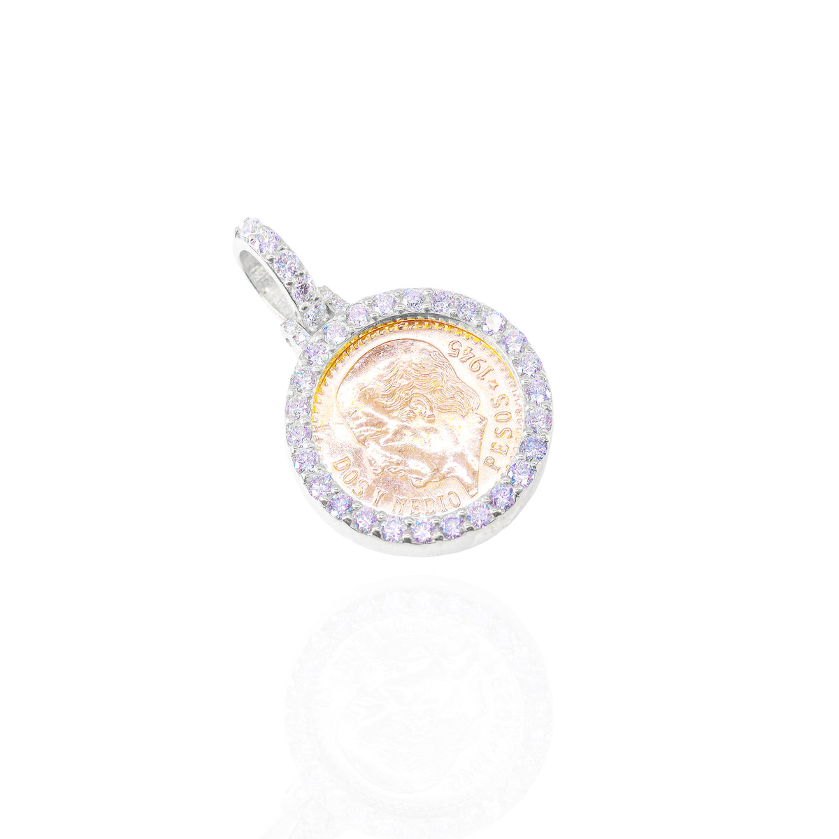 Dos Y Medio 1945 21KT Gold Coin with Diamond Bezel
