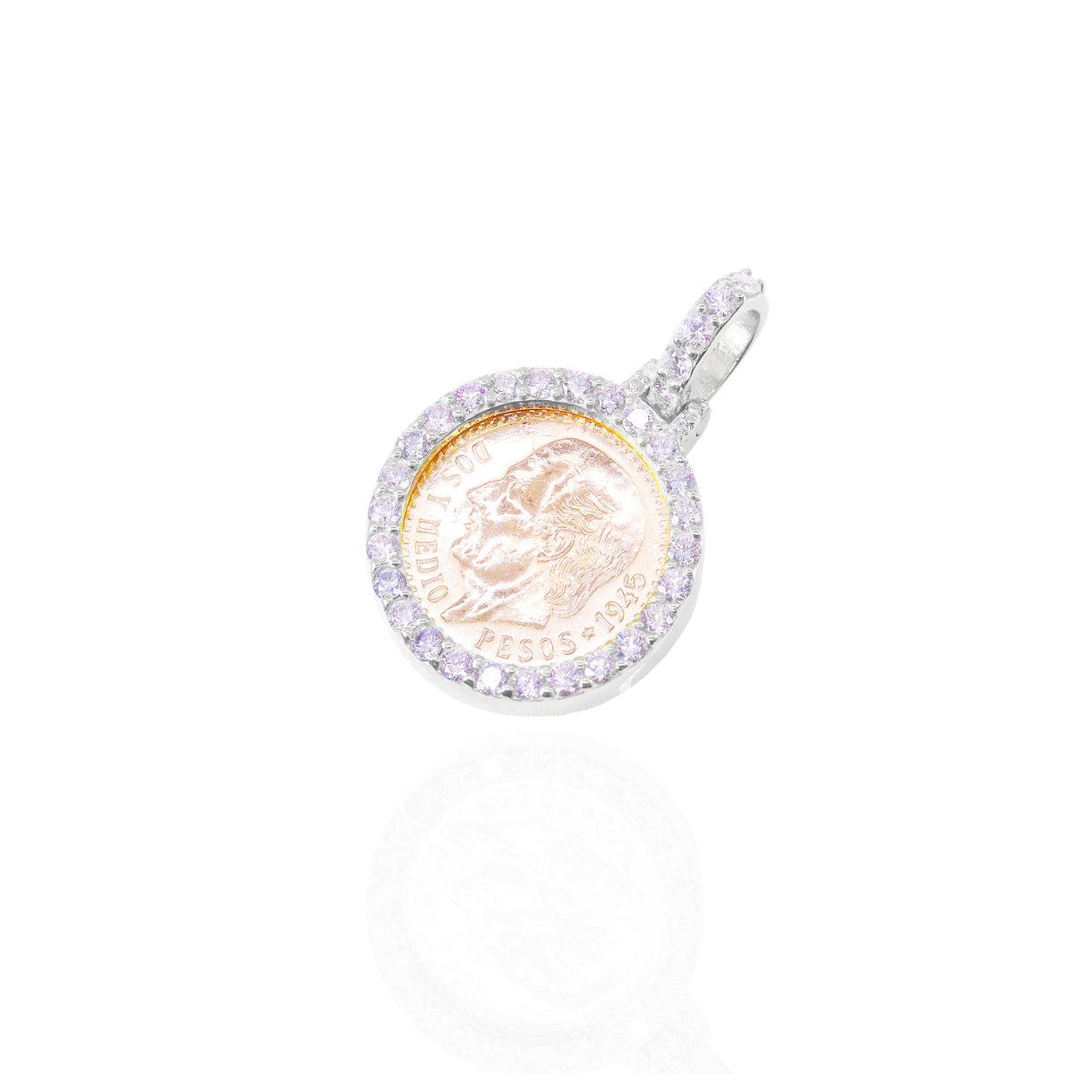 Dos Y Medio 1945 21KT Gold Coin with Diamond Bezel