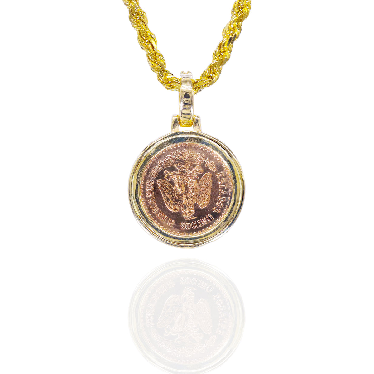 Dos Y Medio 1945 21KT Gold Coin with Diamond Bezel