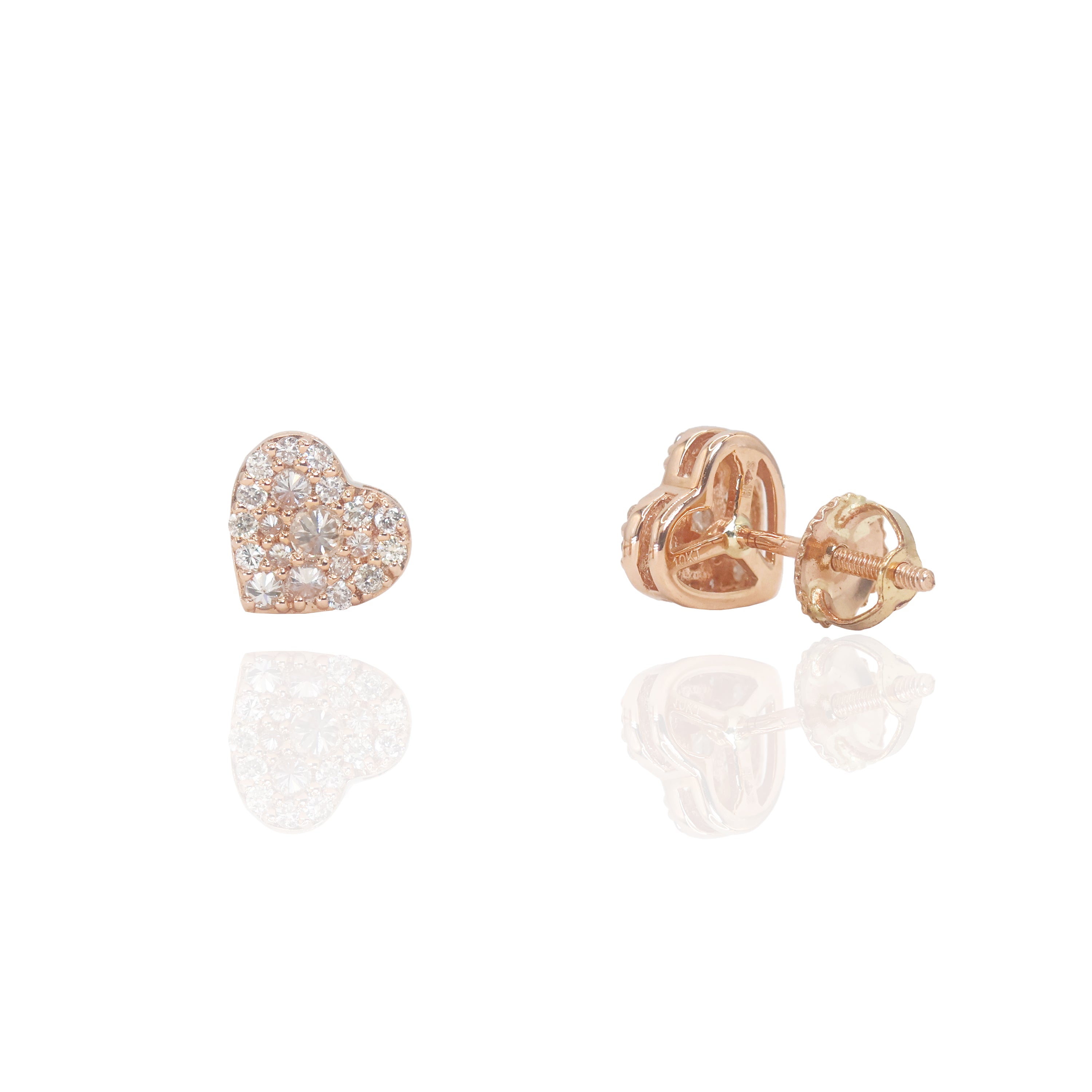 Upside Down Setting Diamond Rose Gold Heart Earrings