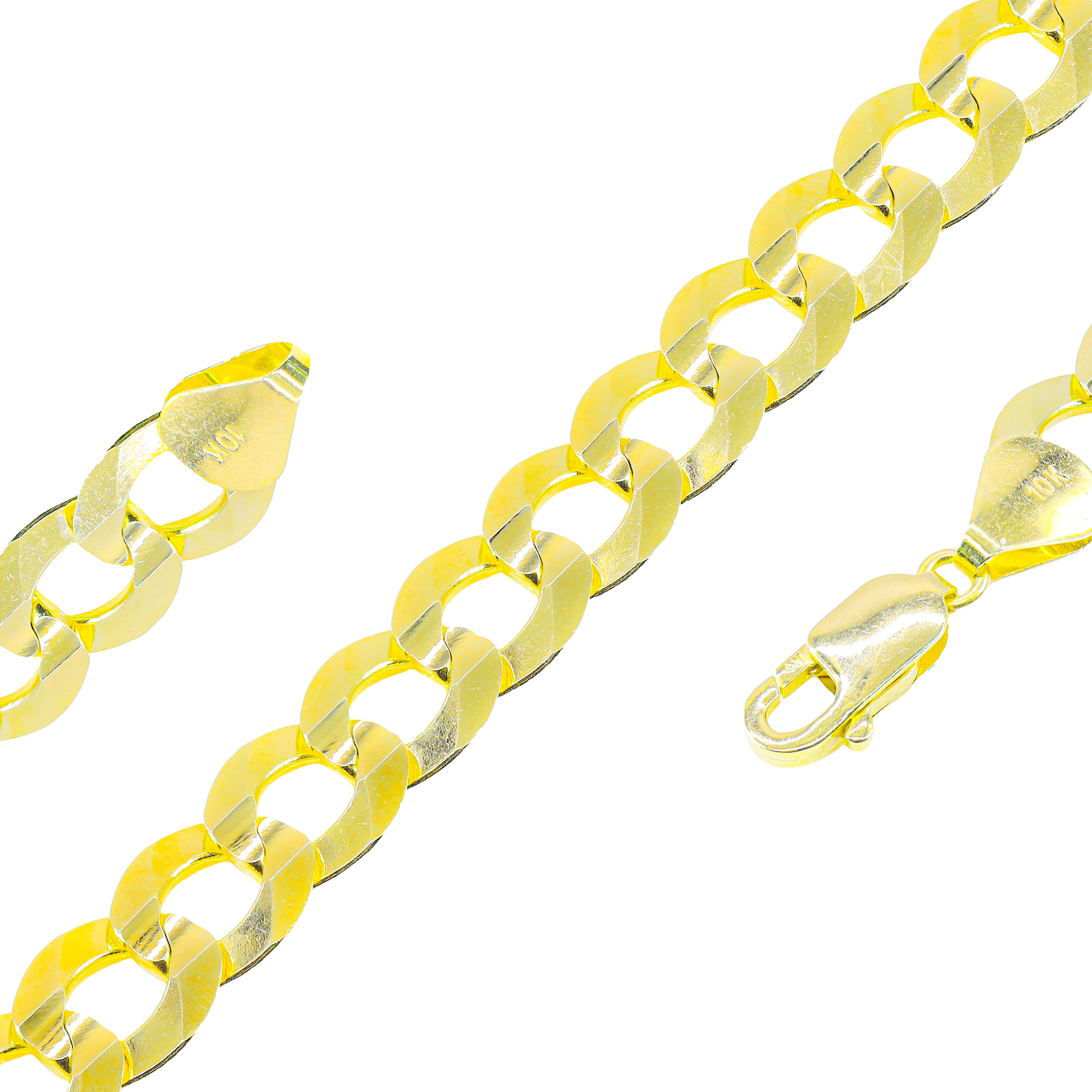 10KT Solid Flat Curb Cuban Link Yellow Gold Chain
