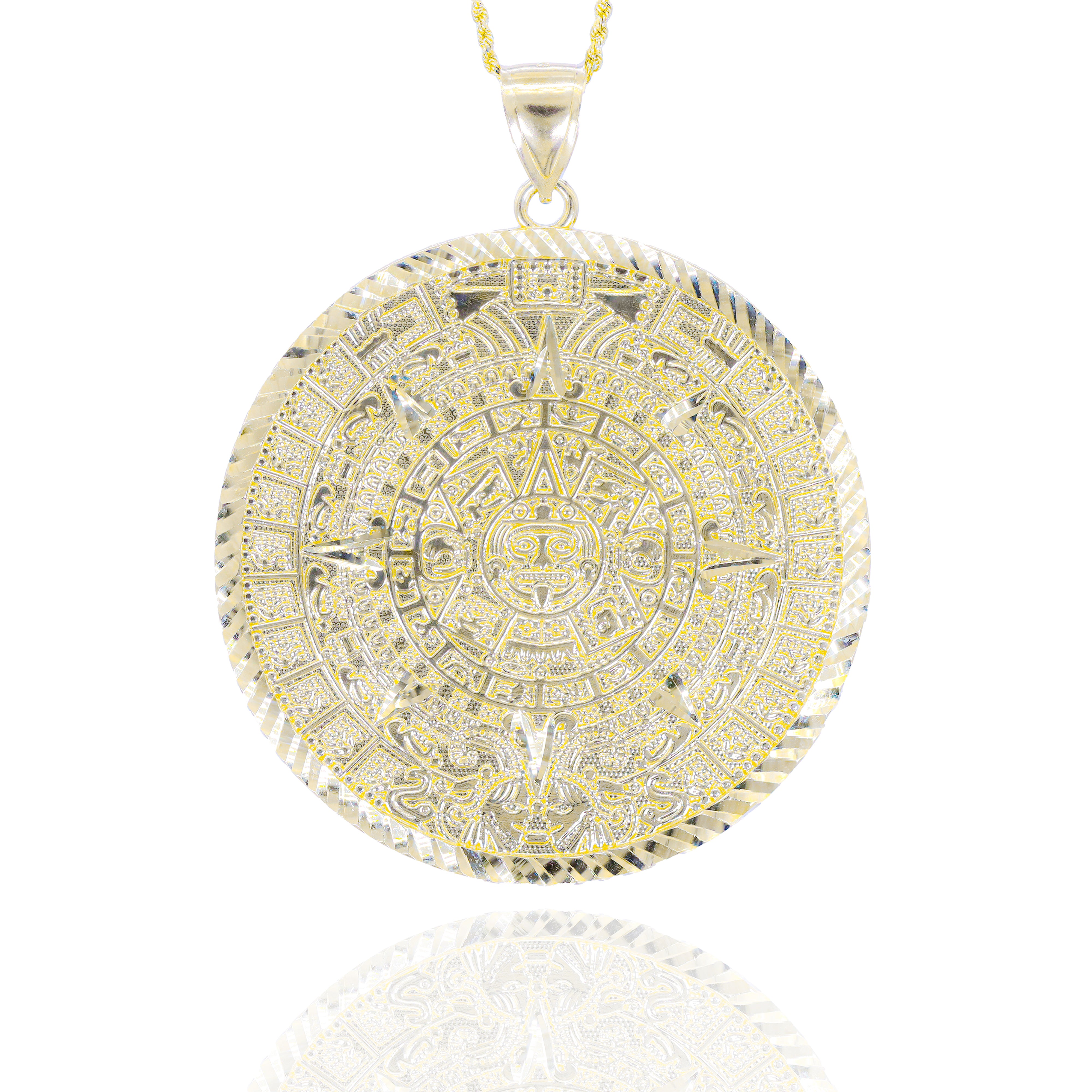 Gold Aztec-style pendant of the Mayan Calendar 