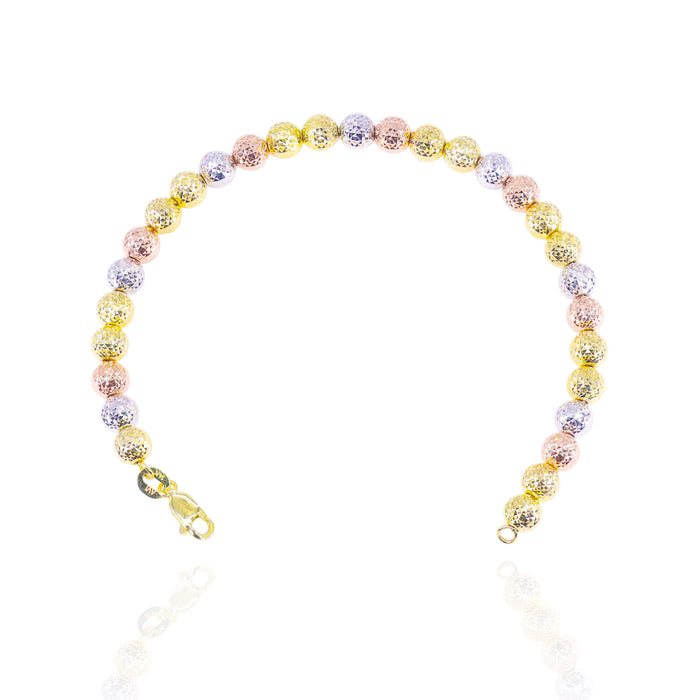 14KT Tri-Tone Disco Ball Candy Link Gold Bracelet image