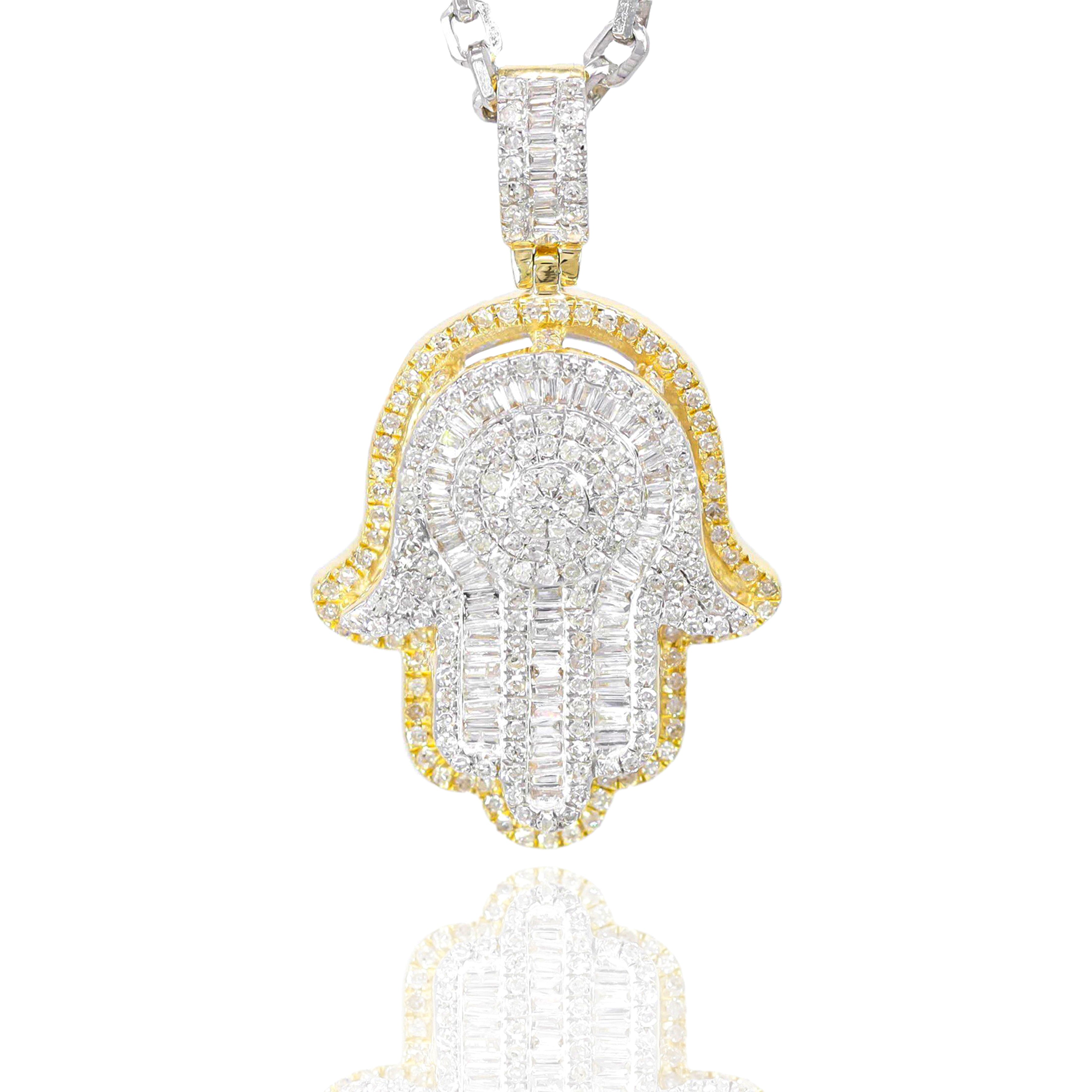 Double Layered Hamza Hand Diamond Pendant