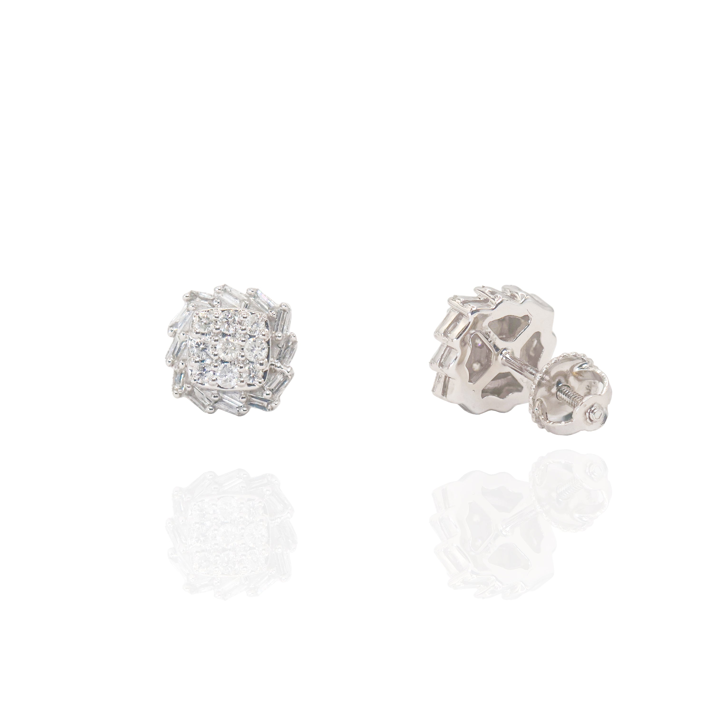 Baguette Jagged Border Custer Diamond Earrings