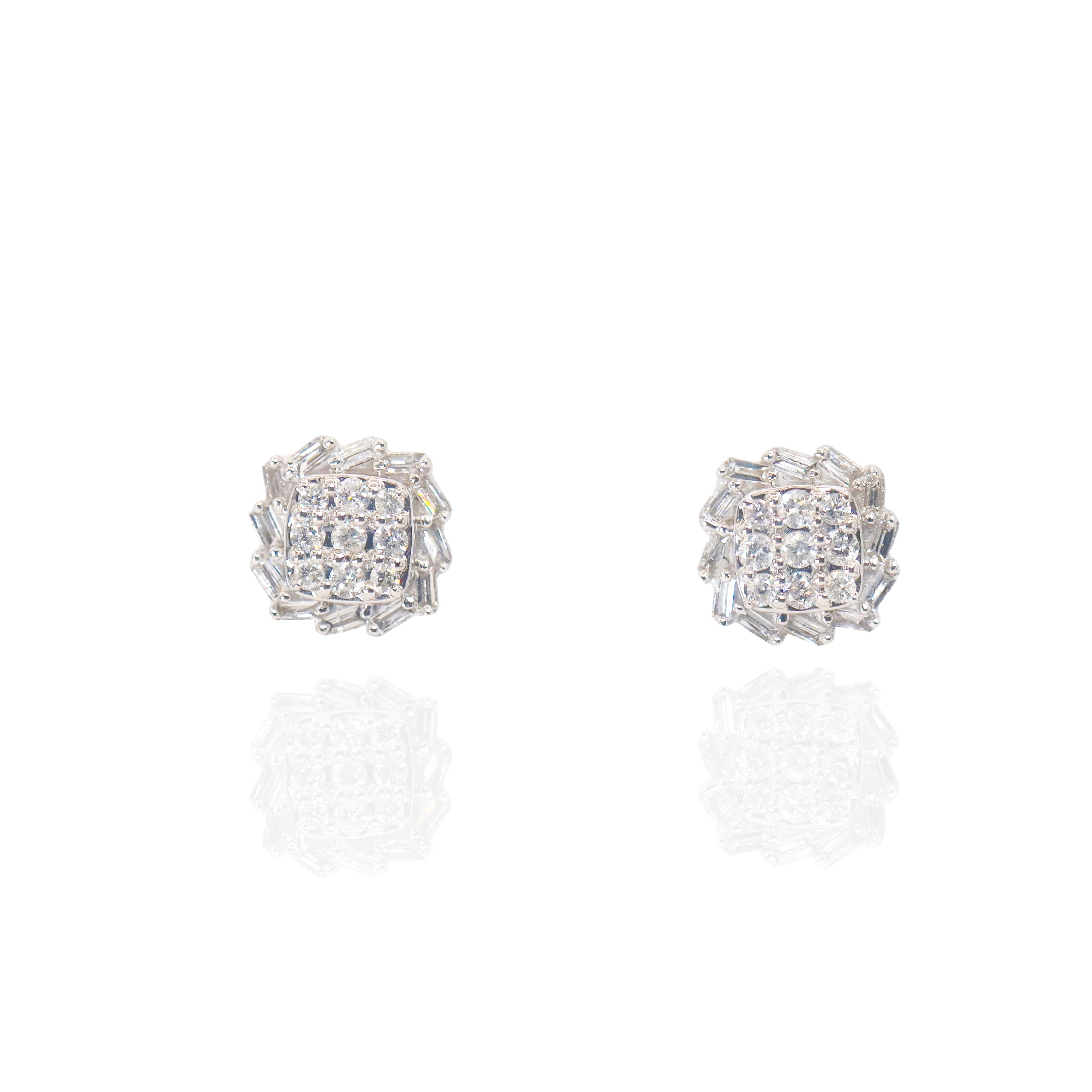 Baguette Jagged Border Custer Diamond Earrings