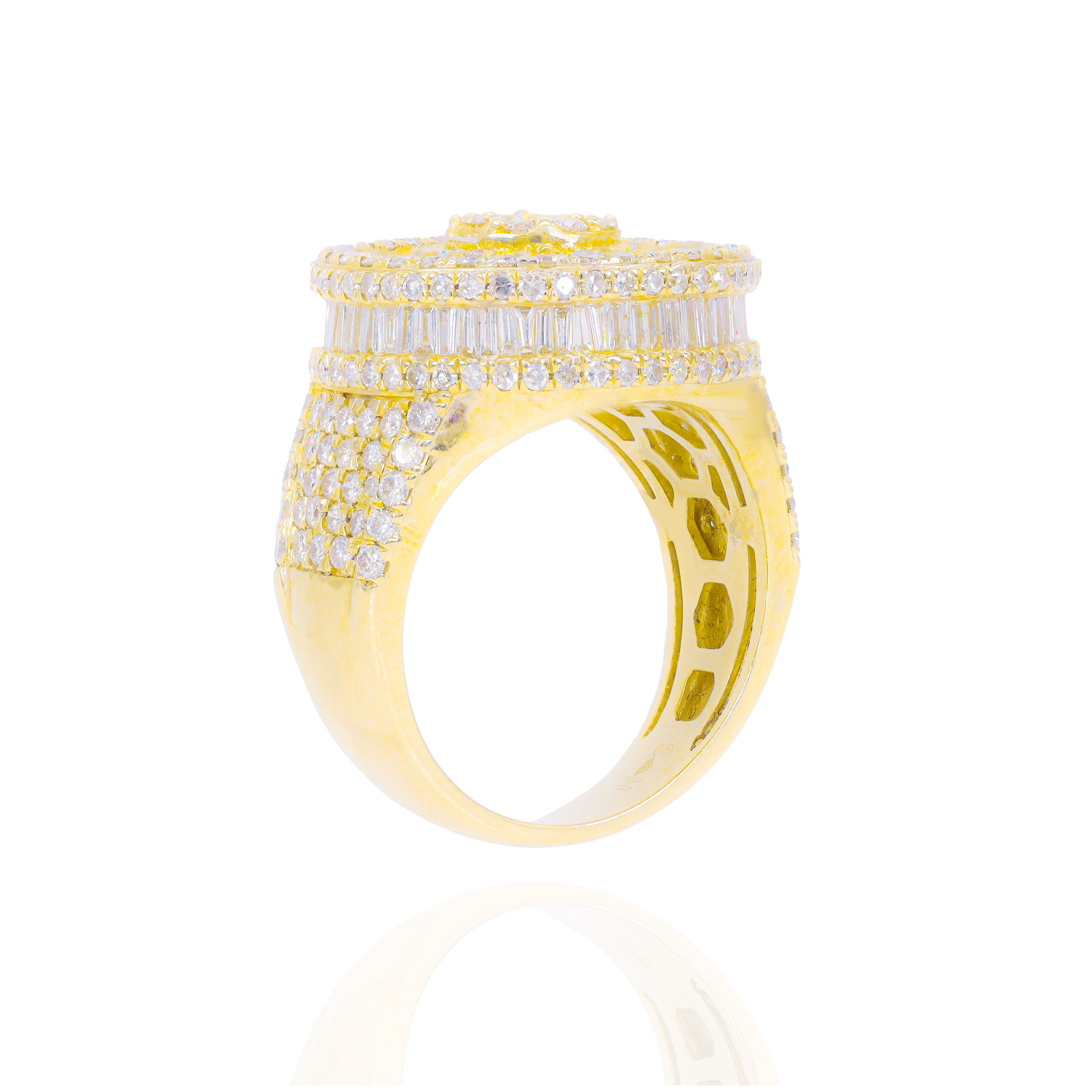 Round Spiral Baguette and Round Diamond Men's Ring