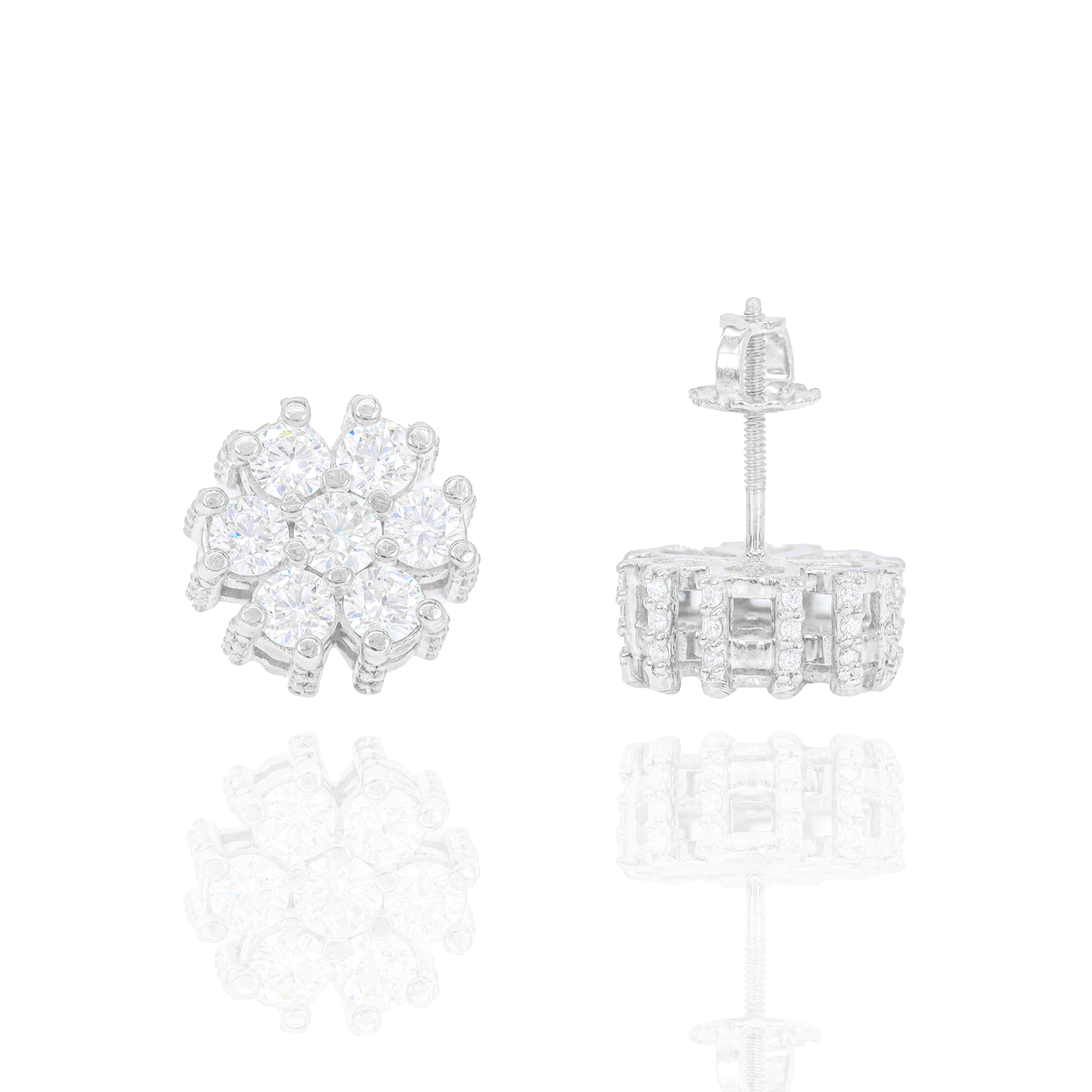 Large Pointer Diamond Flower Earrings