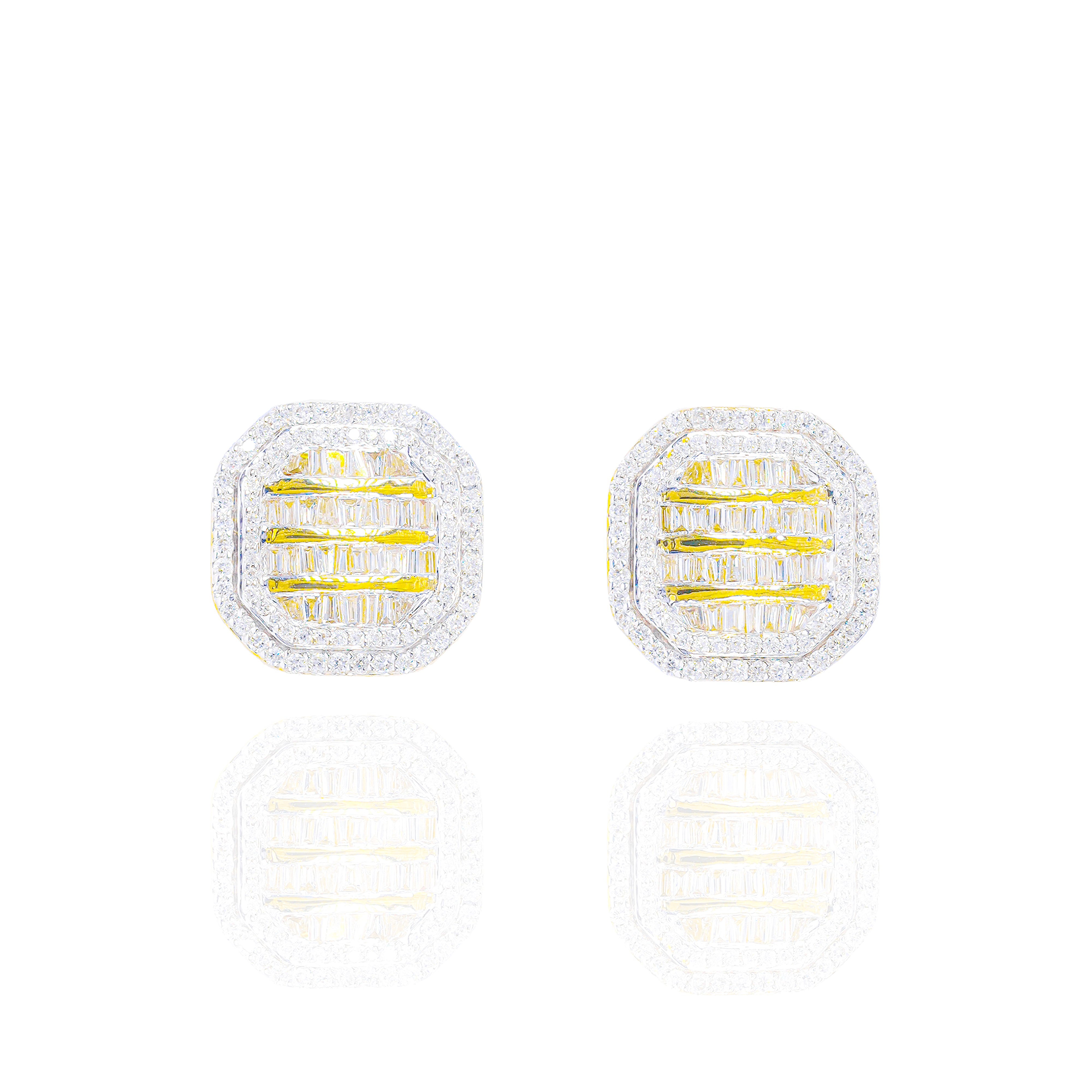 Baguette Rowed Square Diamond Earrings