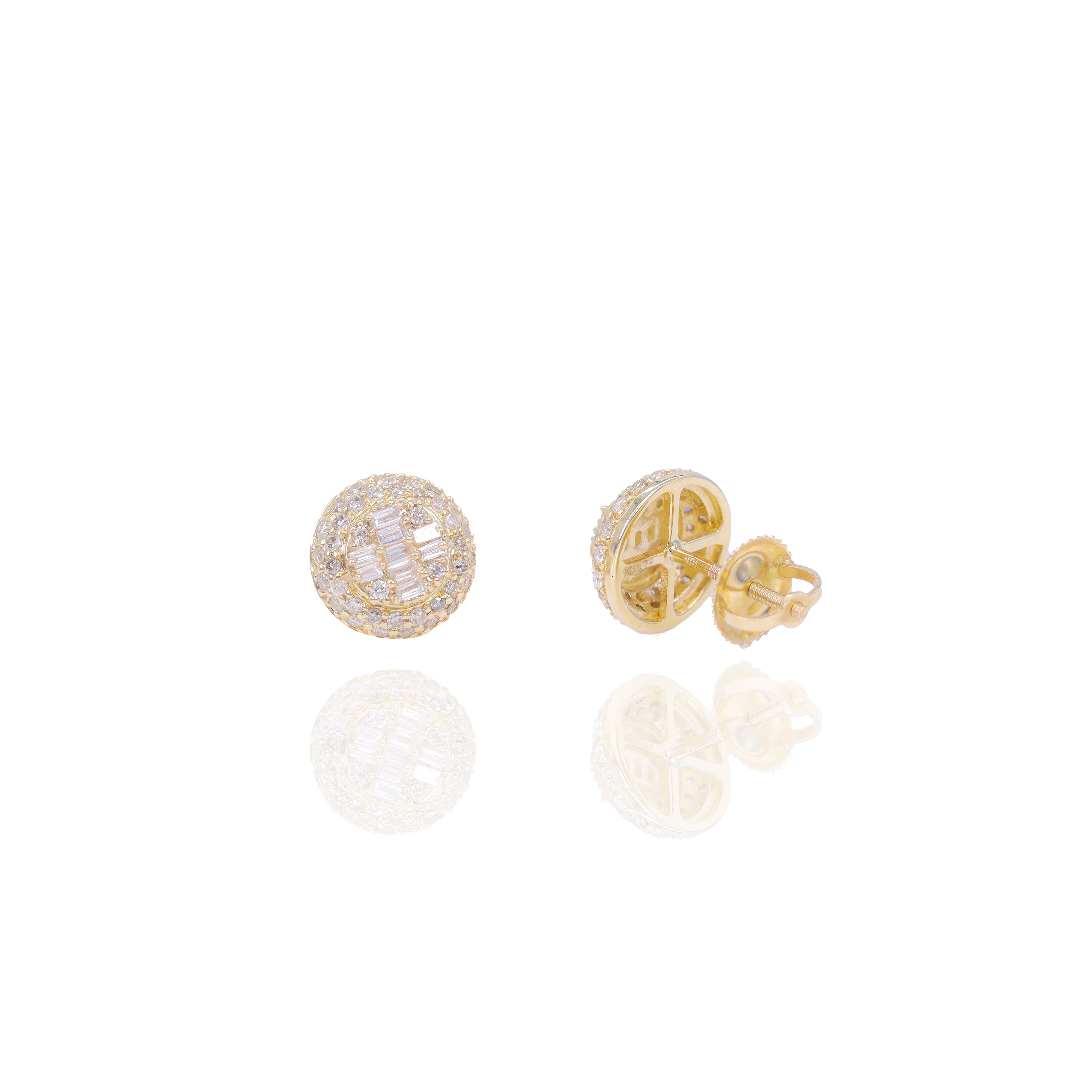 Center Baguette Cluster with Round Diamond Border Earrings