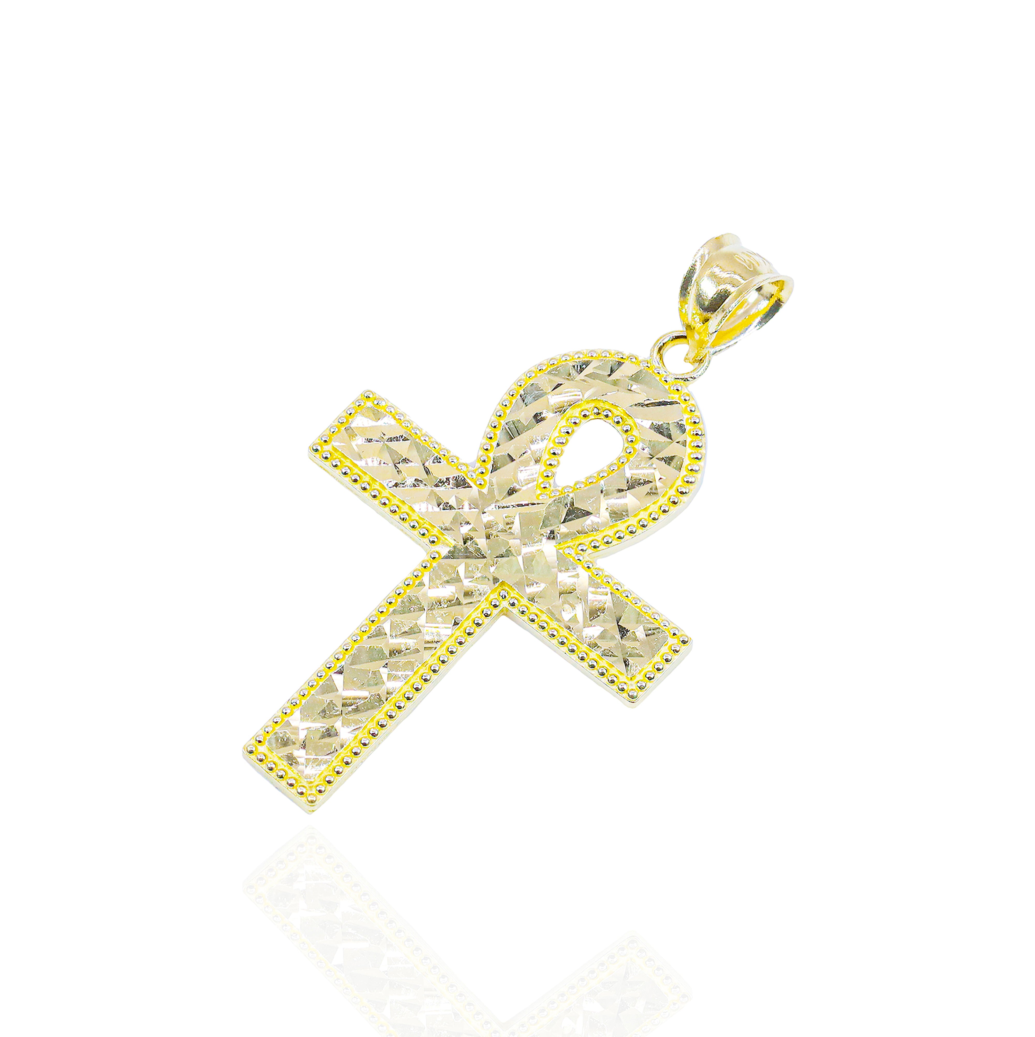 Cut Textured Ankh Gold Pendant