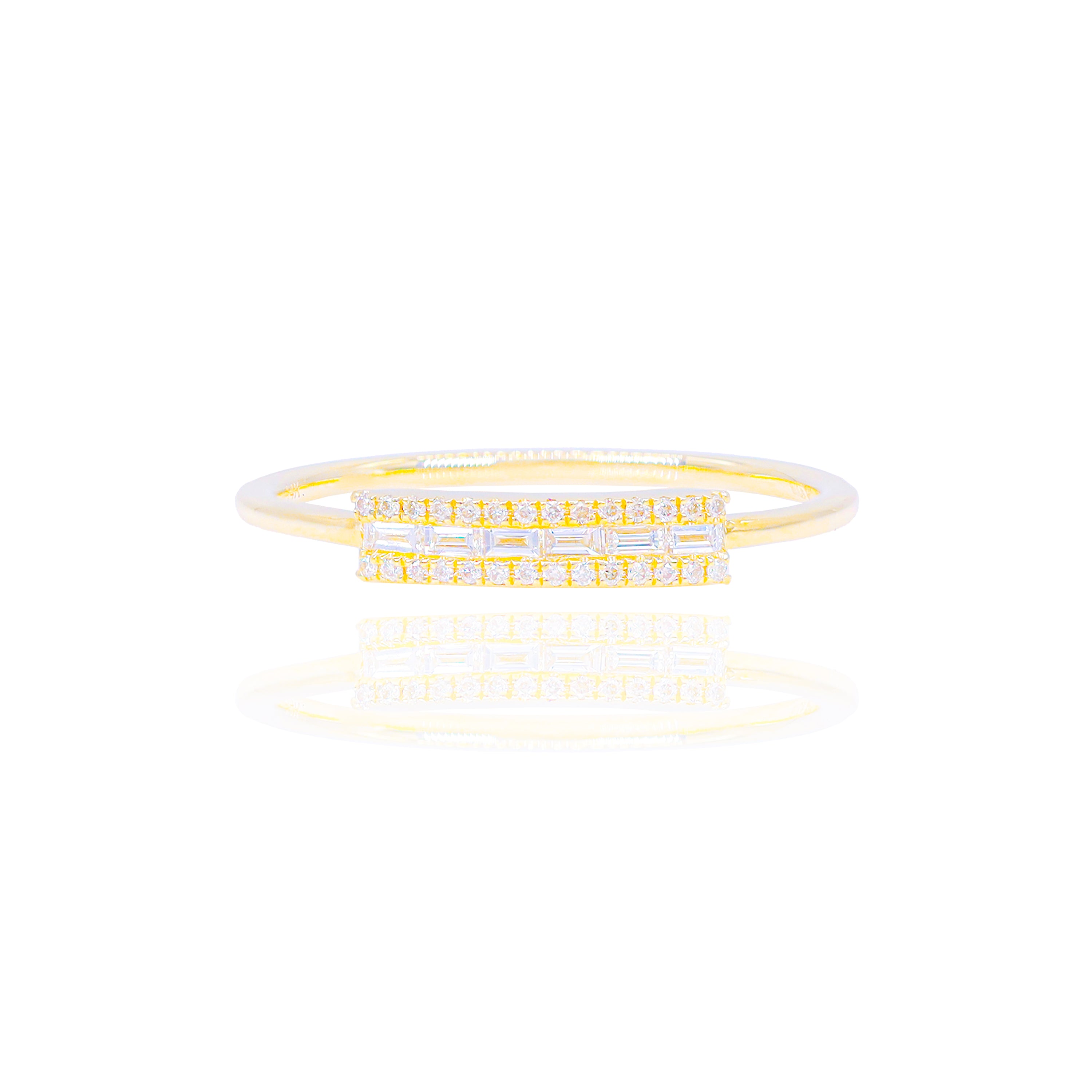 Center Baguette Diamond Ring with Gold Band