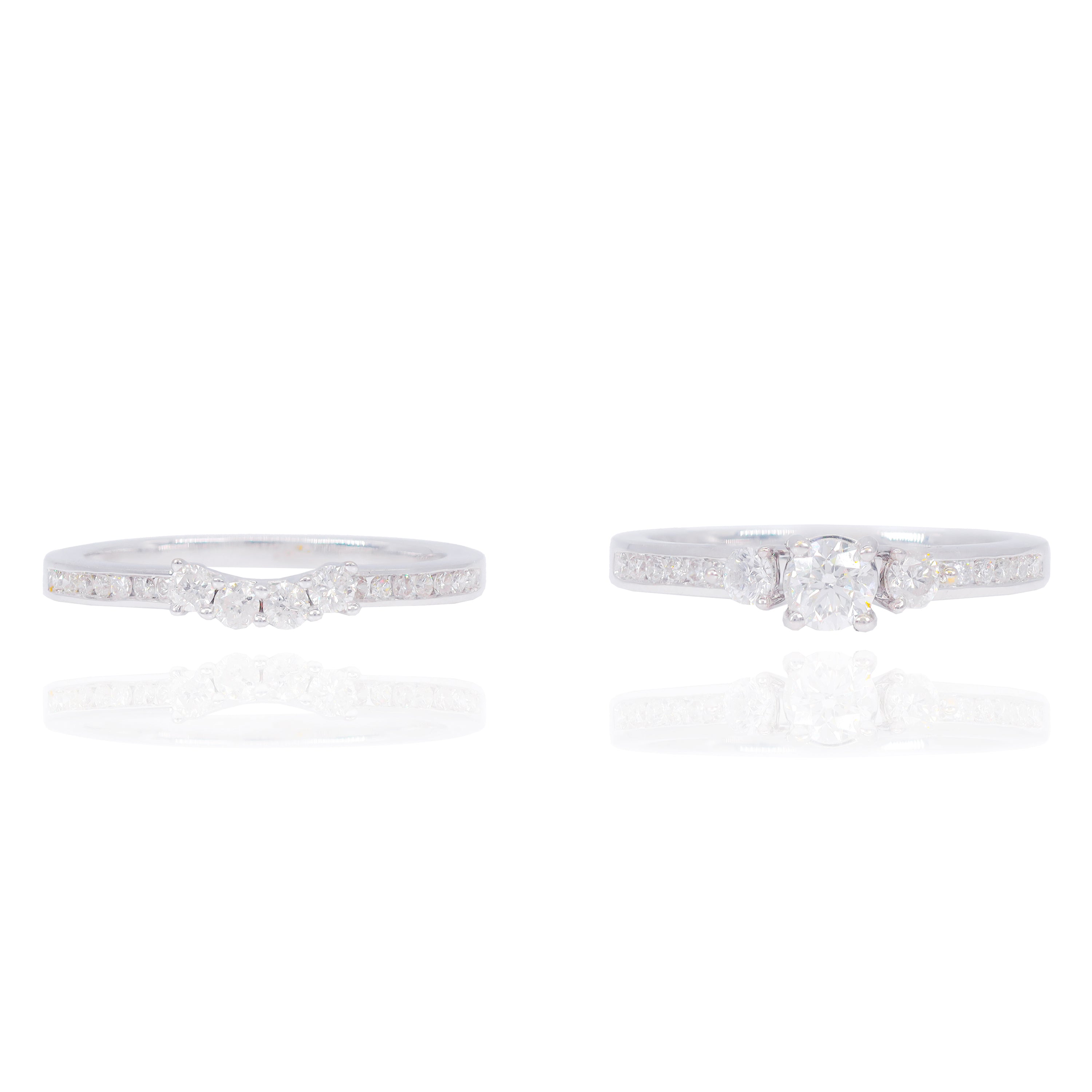 1/4 CT Center 18KT White Gold Diamond Engagement Ring & Band