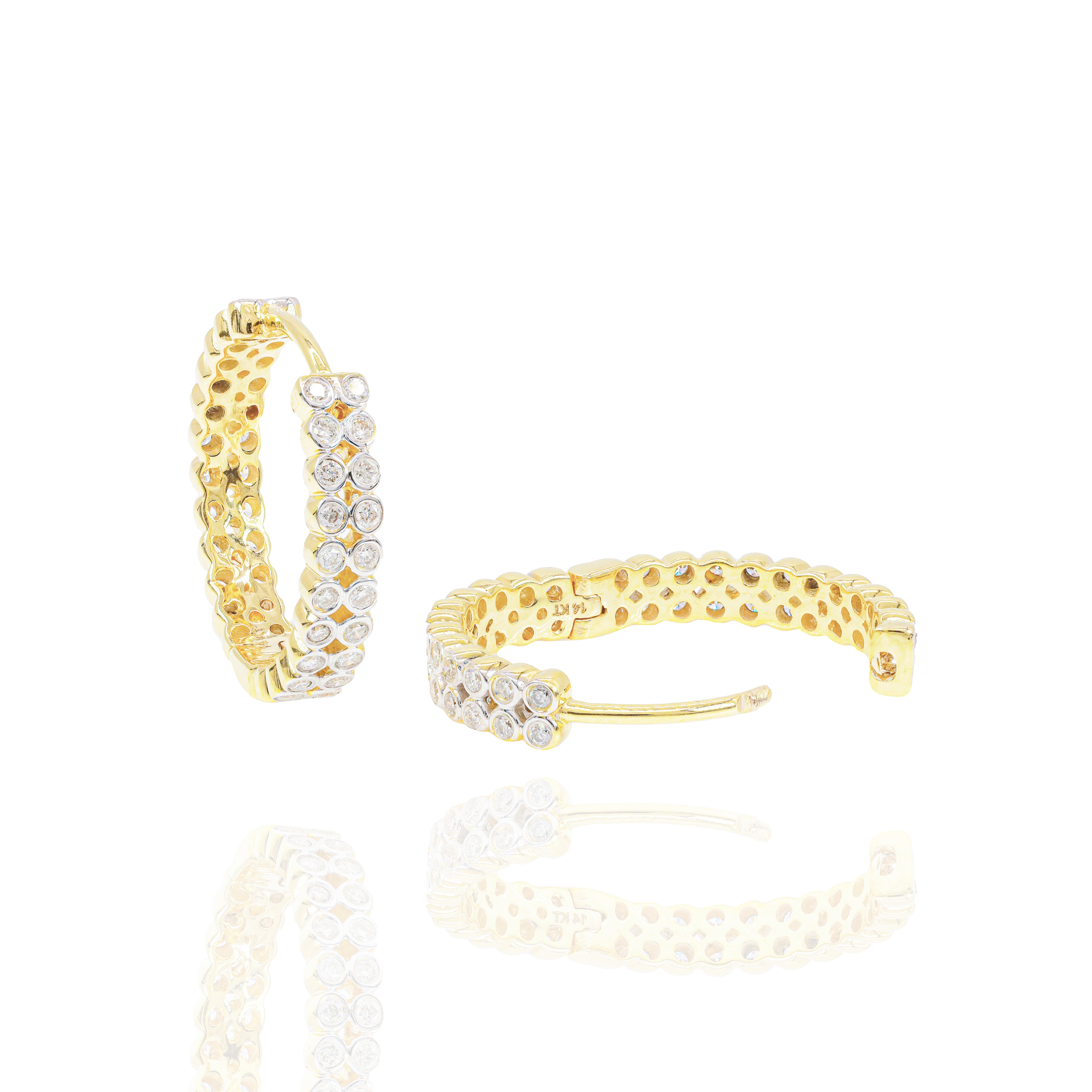 Two-Row Bezel Set Diamond Hoop Earrings