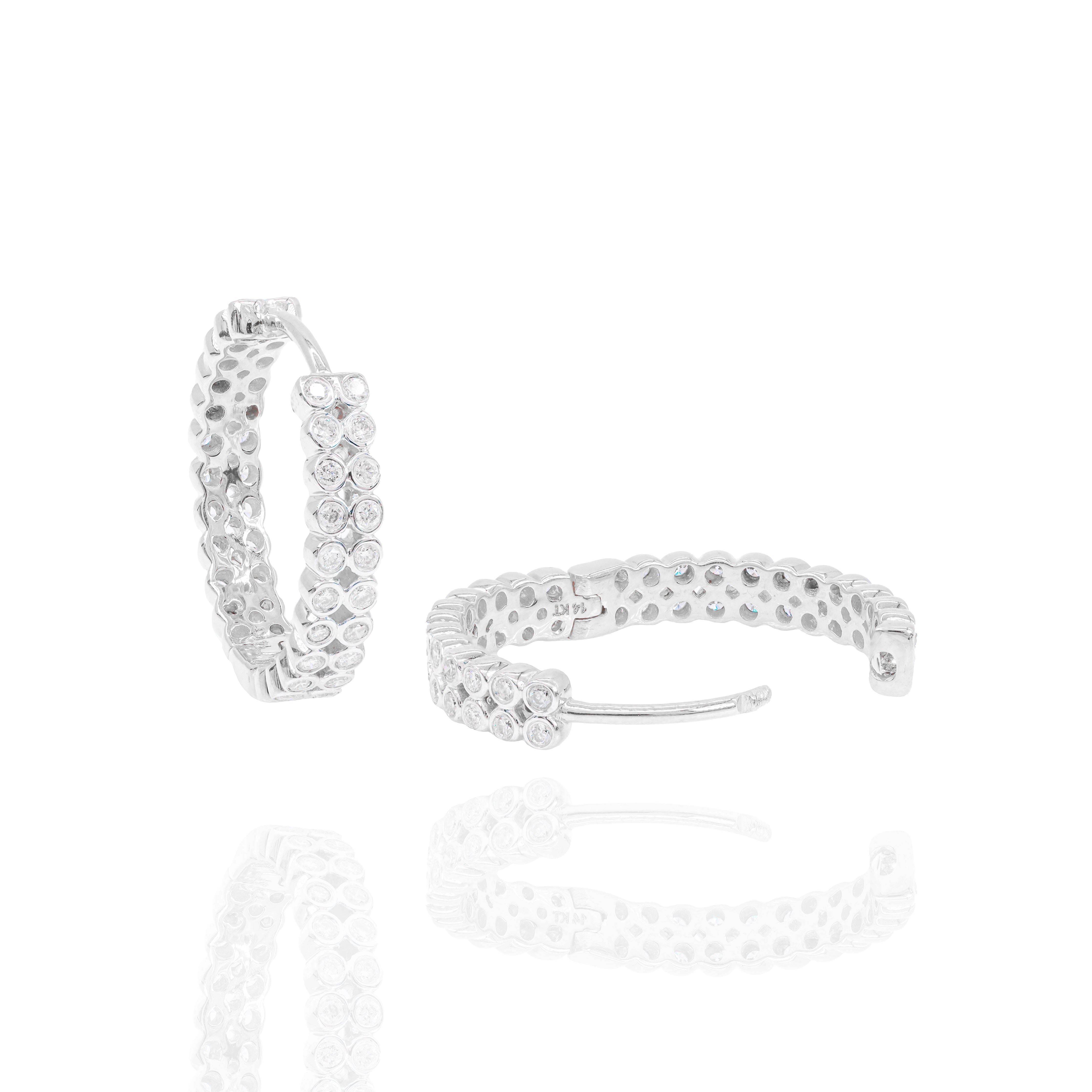 Two-Row Bezel Set Diamond Hoop Earrings