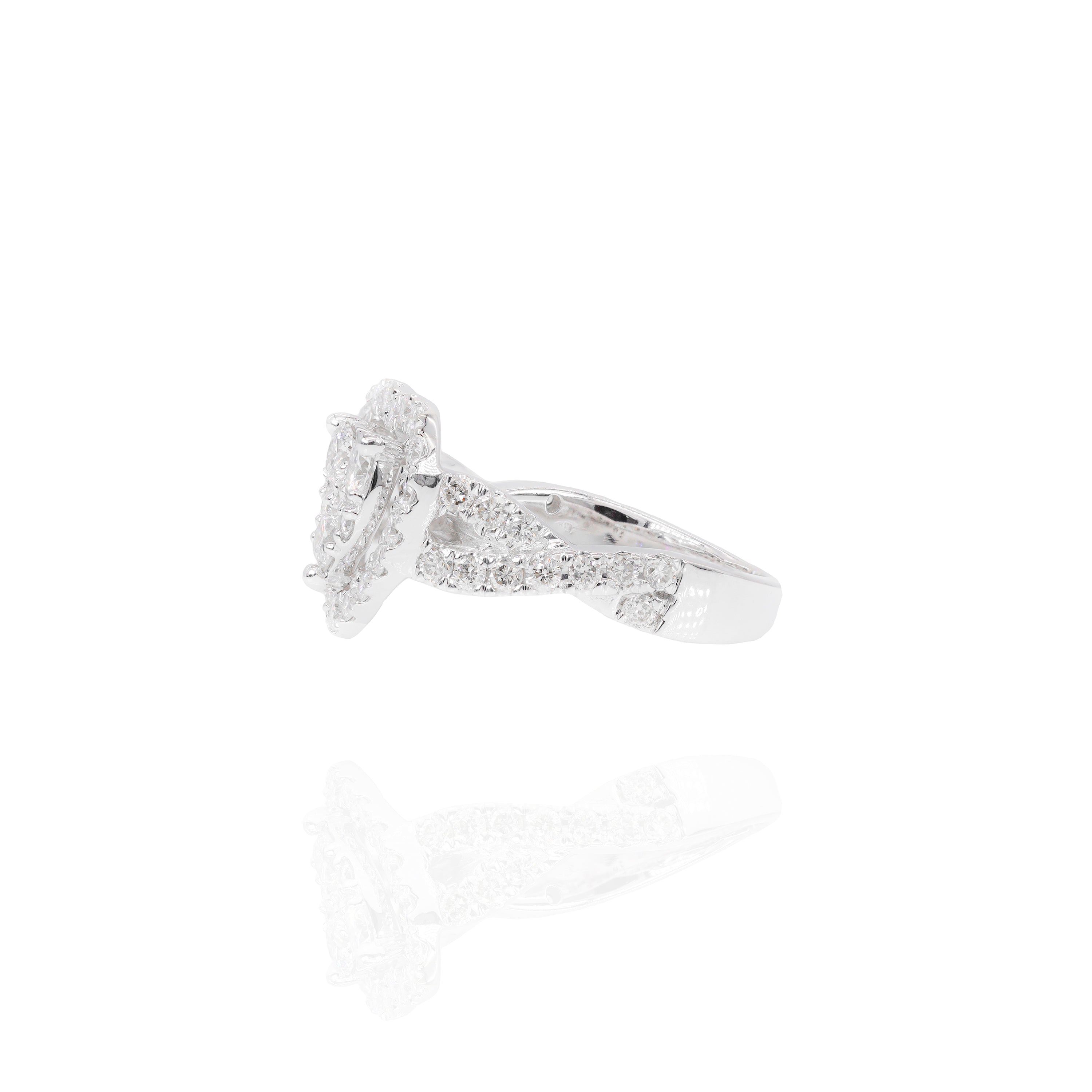 Cluster Heart with Halo Diamond Engagement Ring & Band