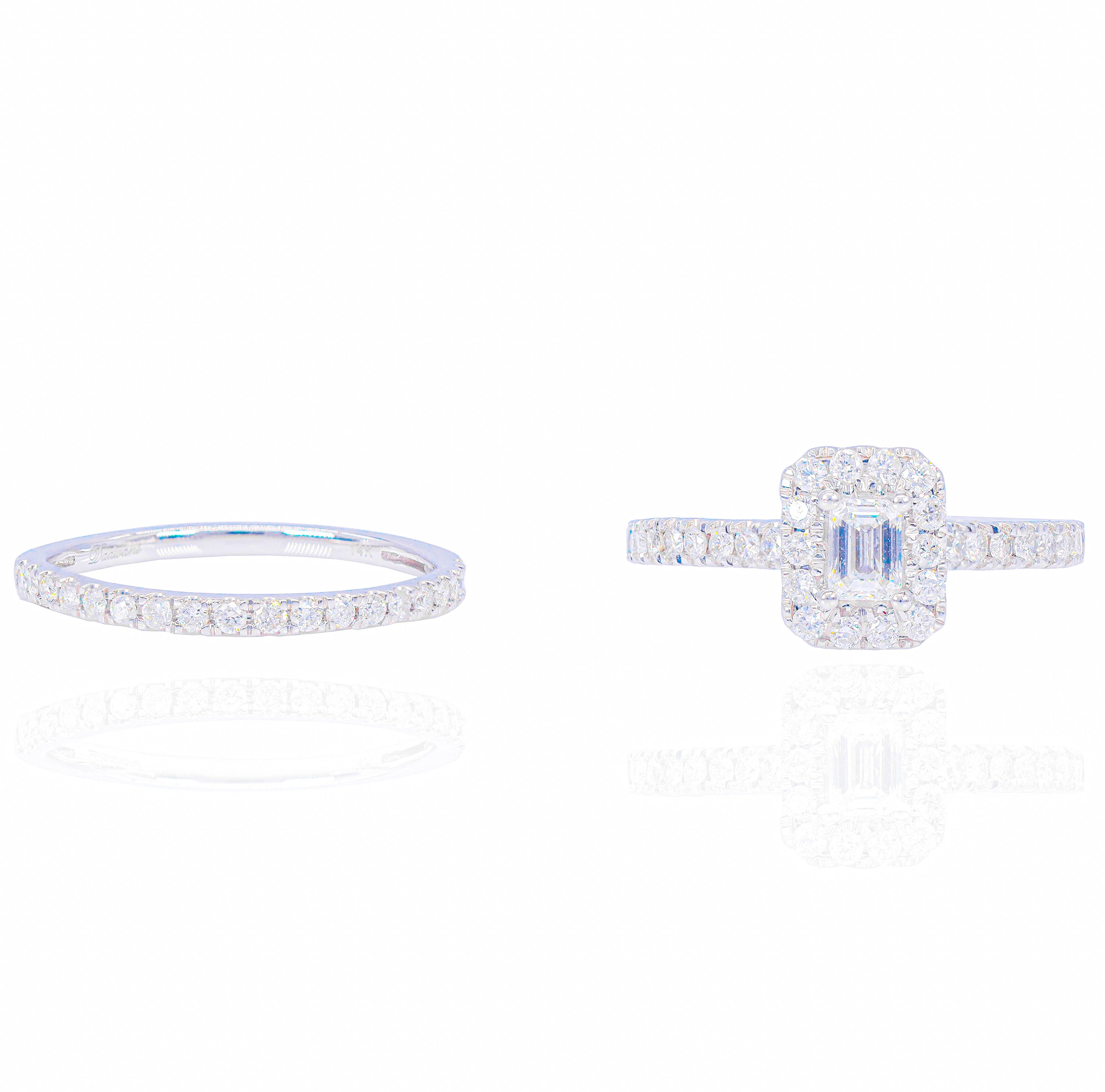 1/3 CT Center Emerald Diamond Engagement Ring with Halo & Band