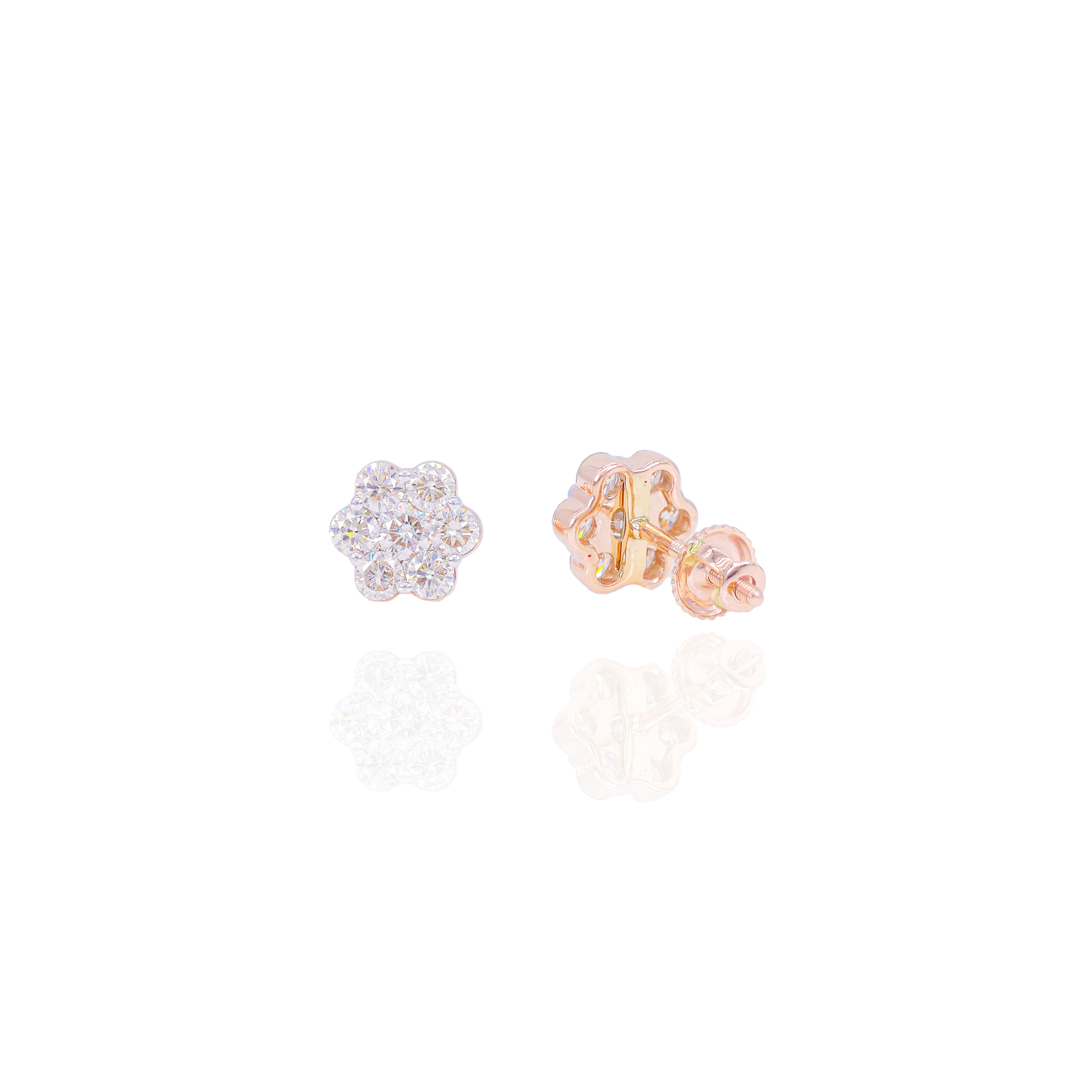 Flower Shaped Round Diamond Earrings