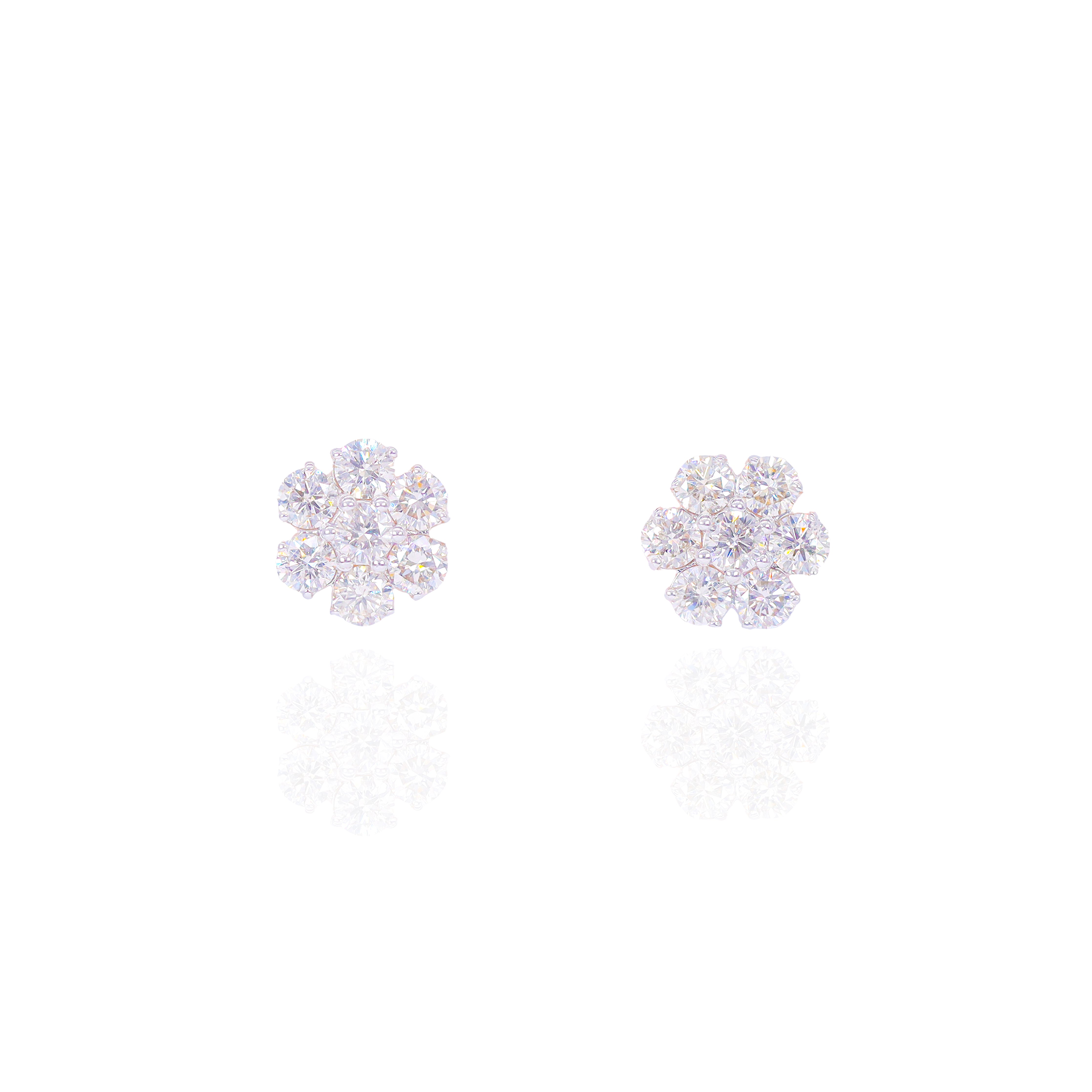 Flower Shaped Round Diamond Earrings