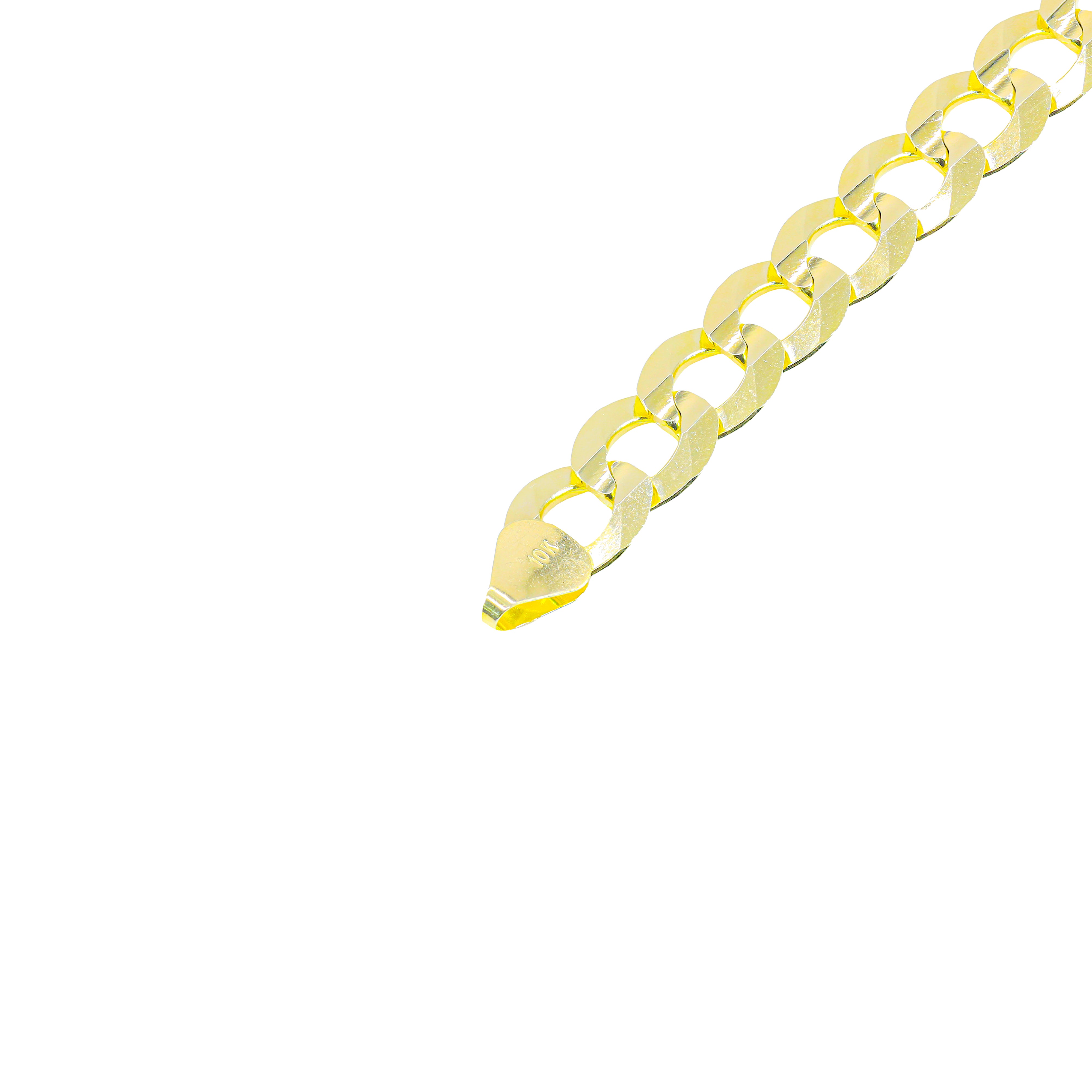 10KT Solid Flat Curb Cuban Link Yellow Gold Chain
