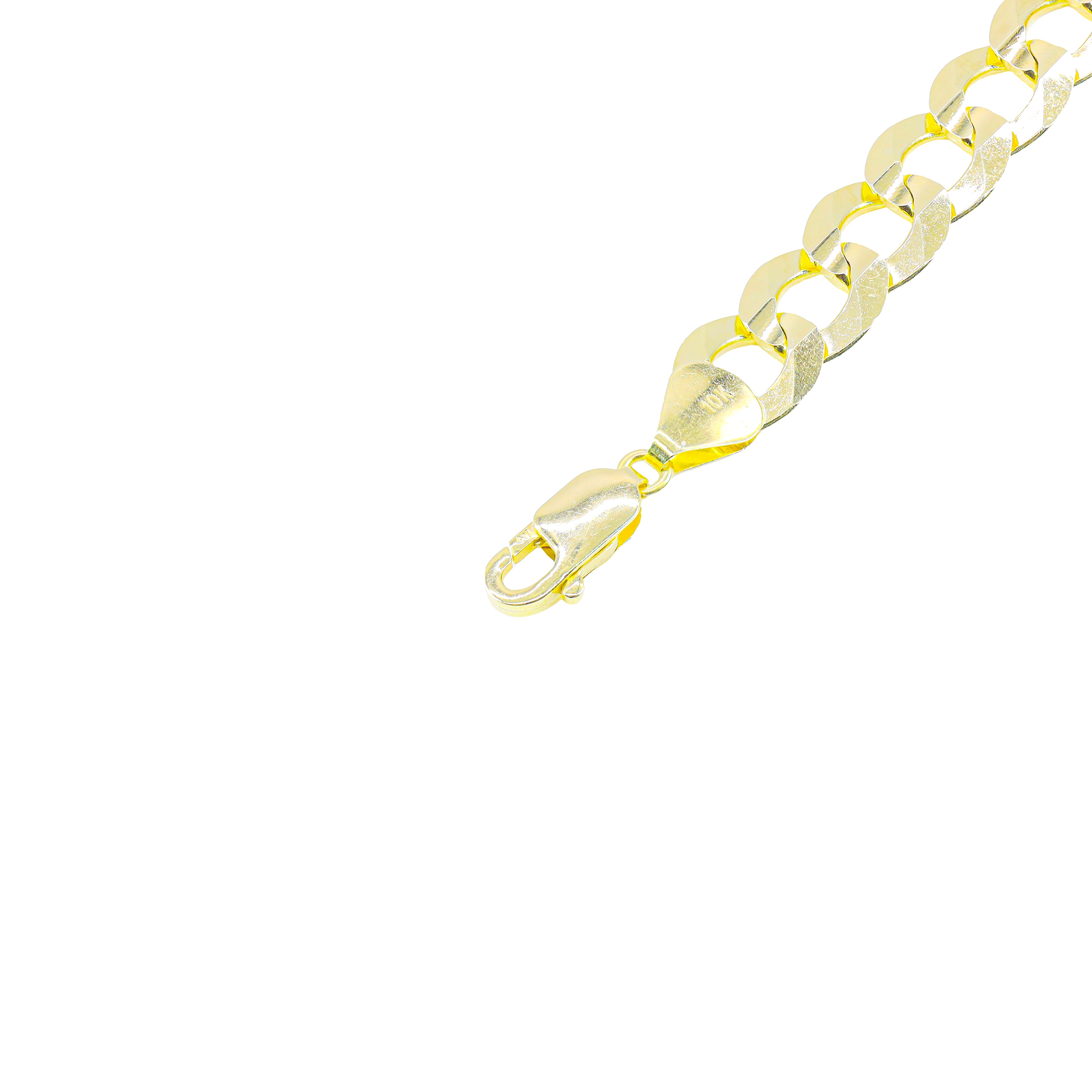 10KT Solid Flat Curb Cuban Link Yellow Gold Chain