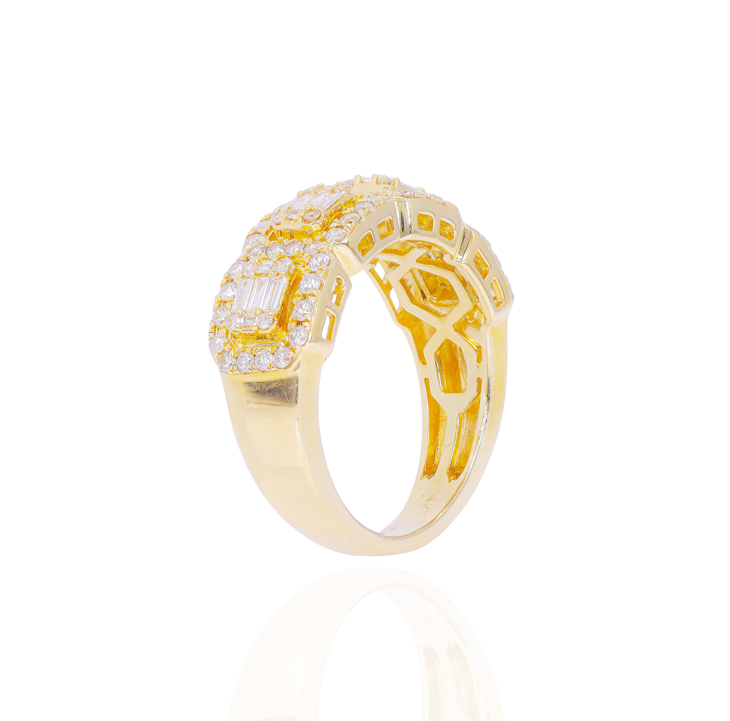 Baguette Diamond Ring w/ Round Diamond Borders