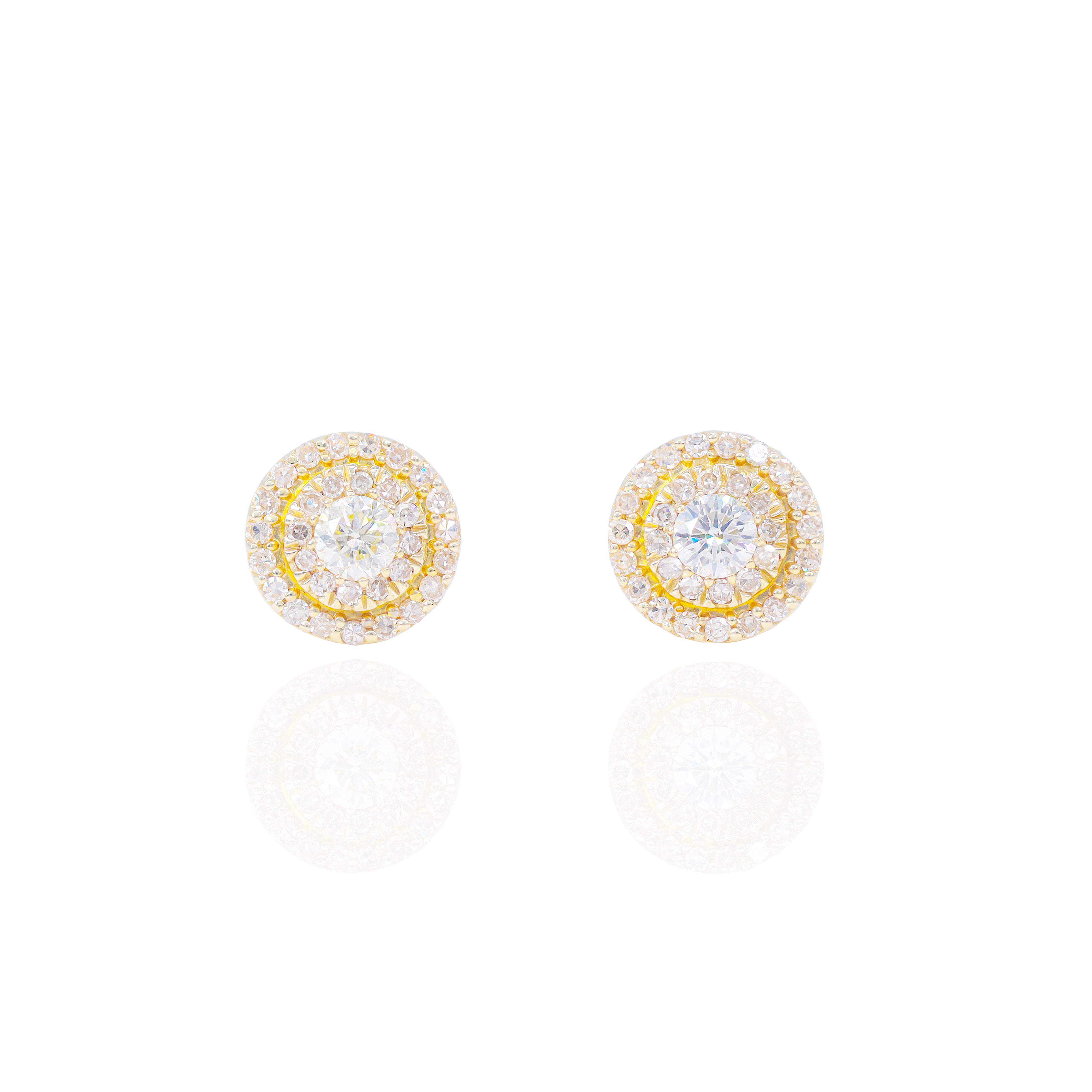 20-Pointer Center Diamond Earrings with 2 Row Diamond Border