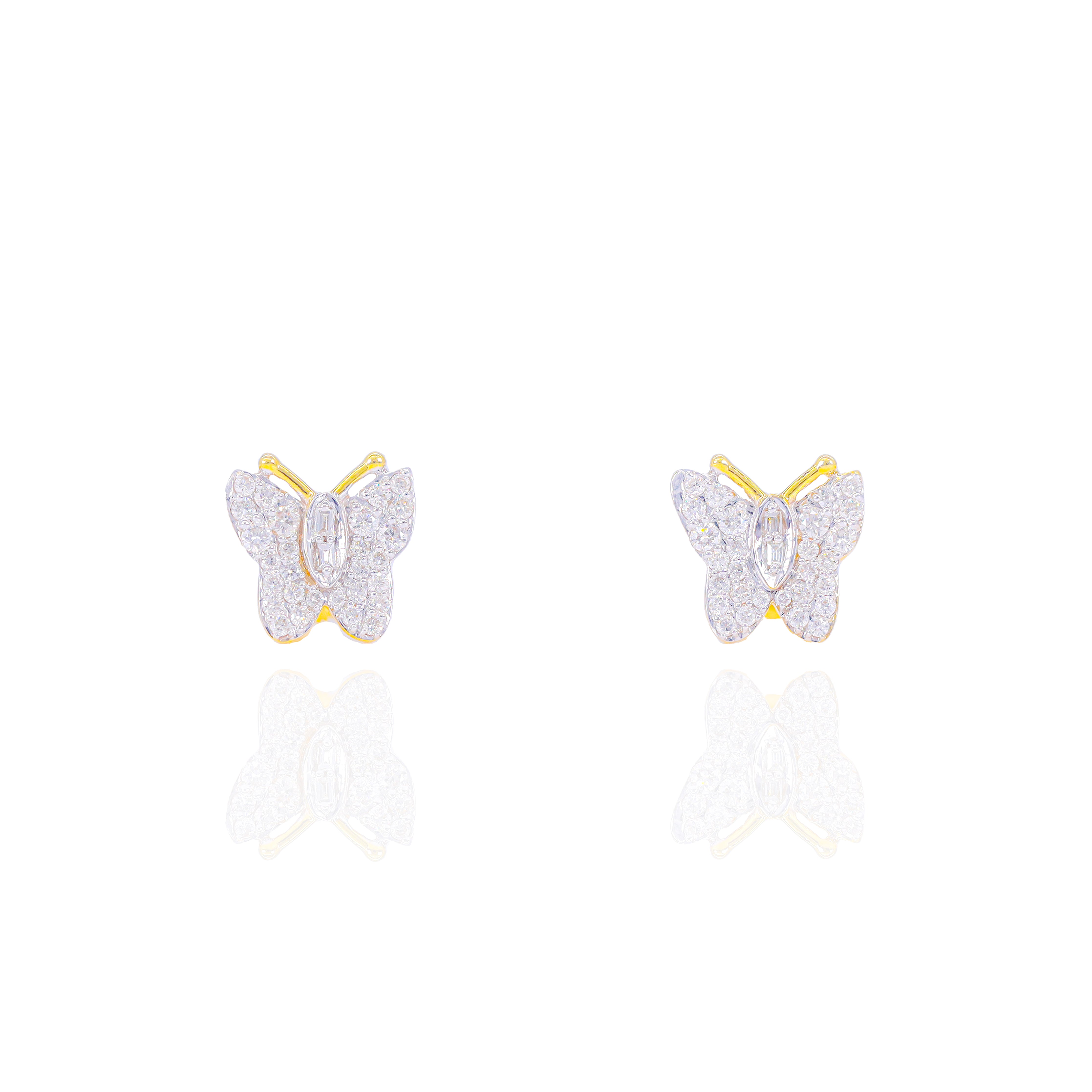 Diamond Butterfly Earrings w/Baguette Center