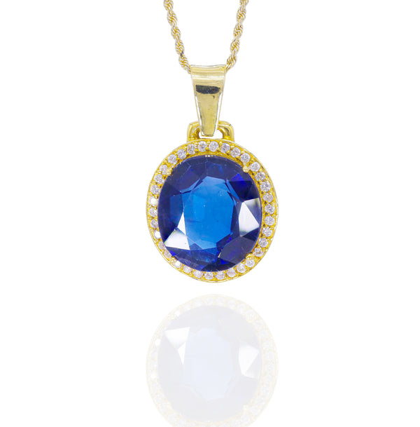Blue Sapphire Diamond Bezel Diamond Pendant image