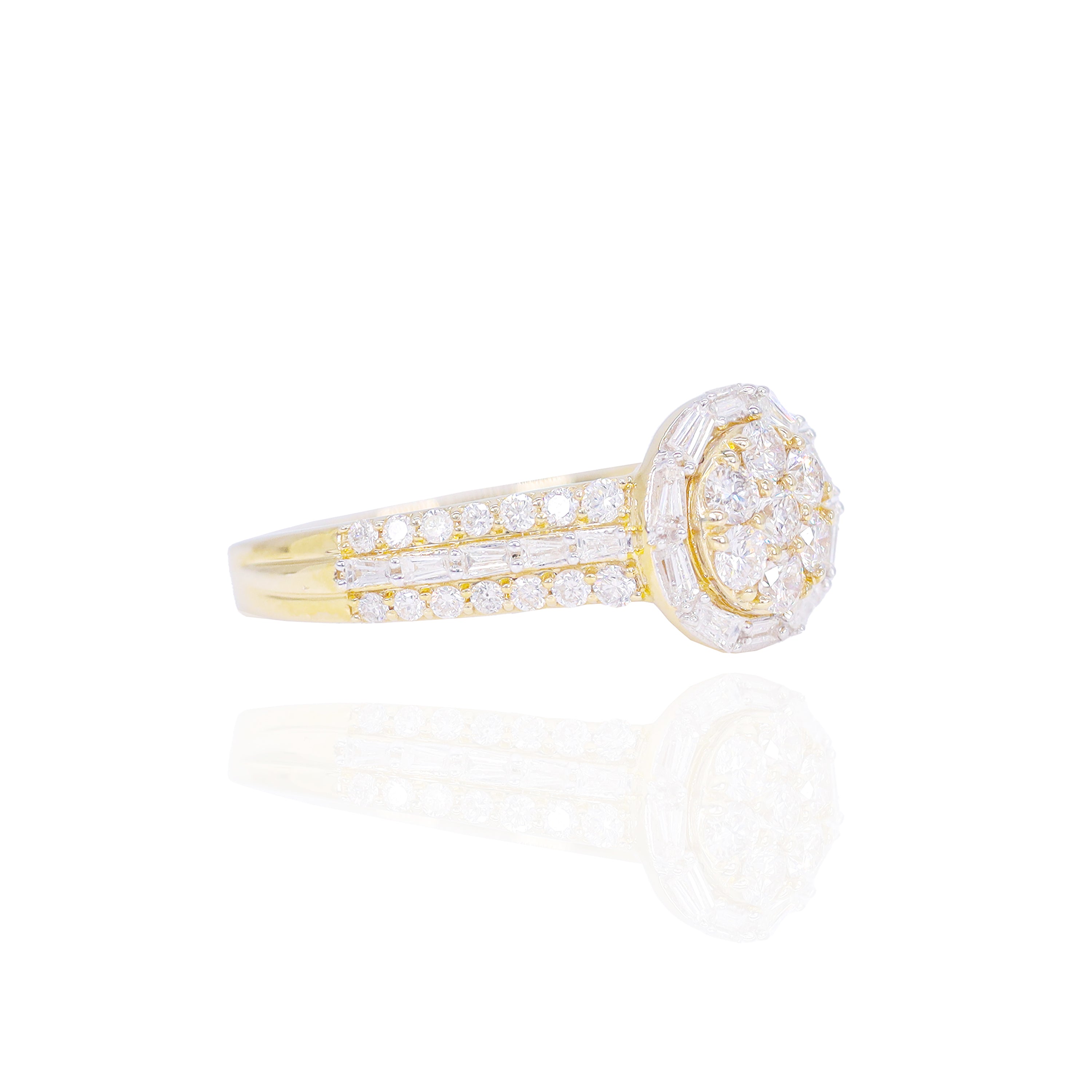 Round Shape with Halo Baguette Diamond Engagement Ring