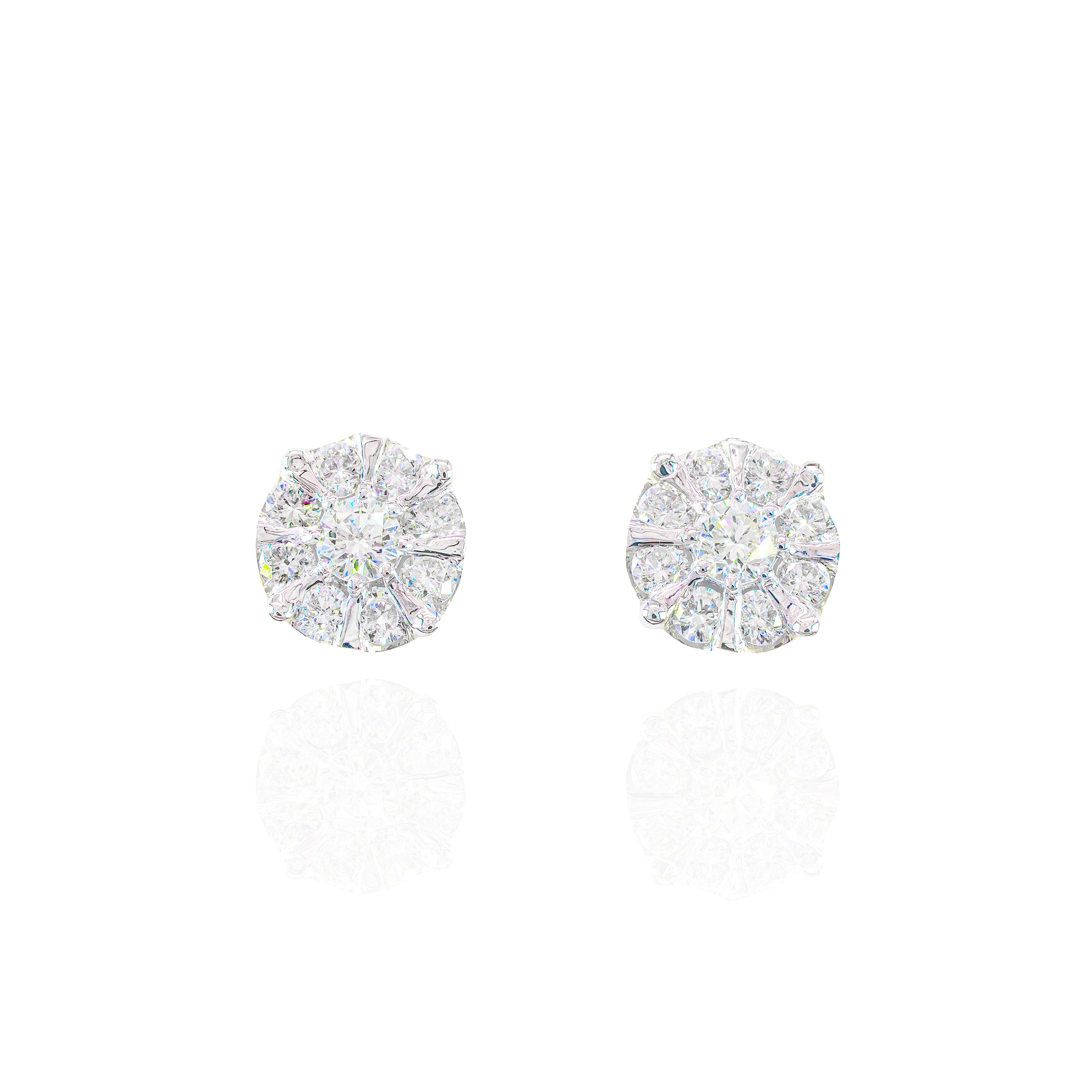 20-Pointer Center Diamond Earrings w/ Gold & Diamond Border