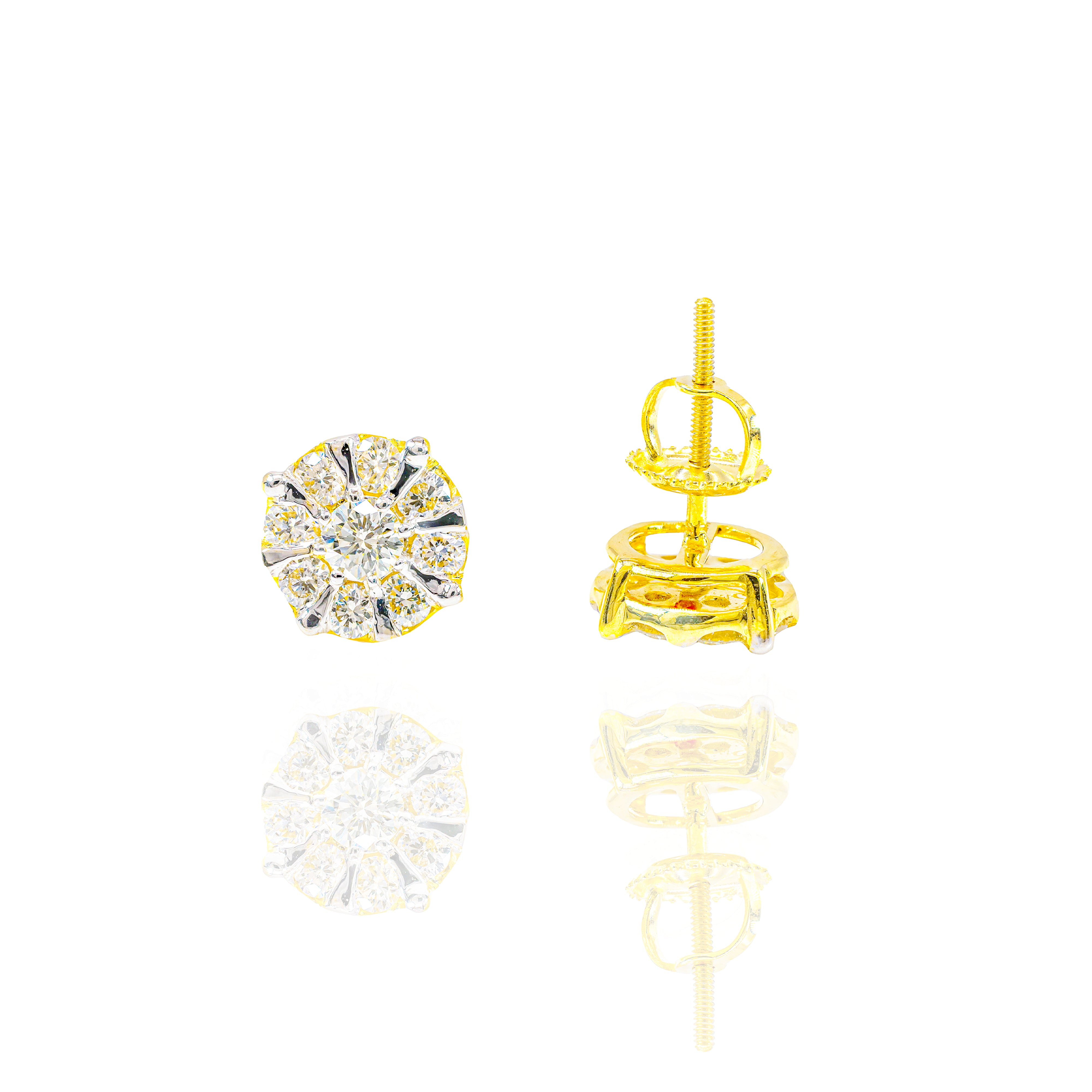20-Pointer Center Diamond Earrings w/ Gold & Diamond Border